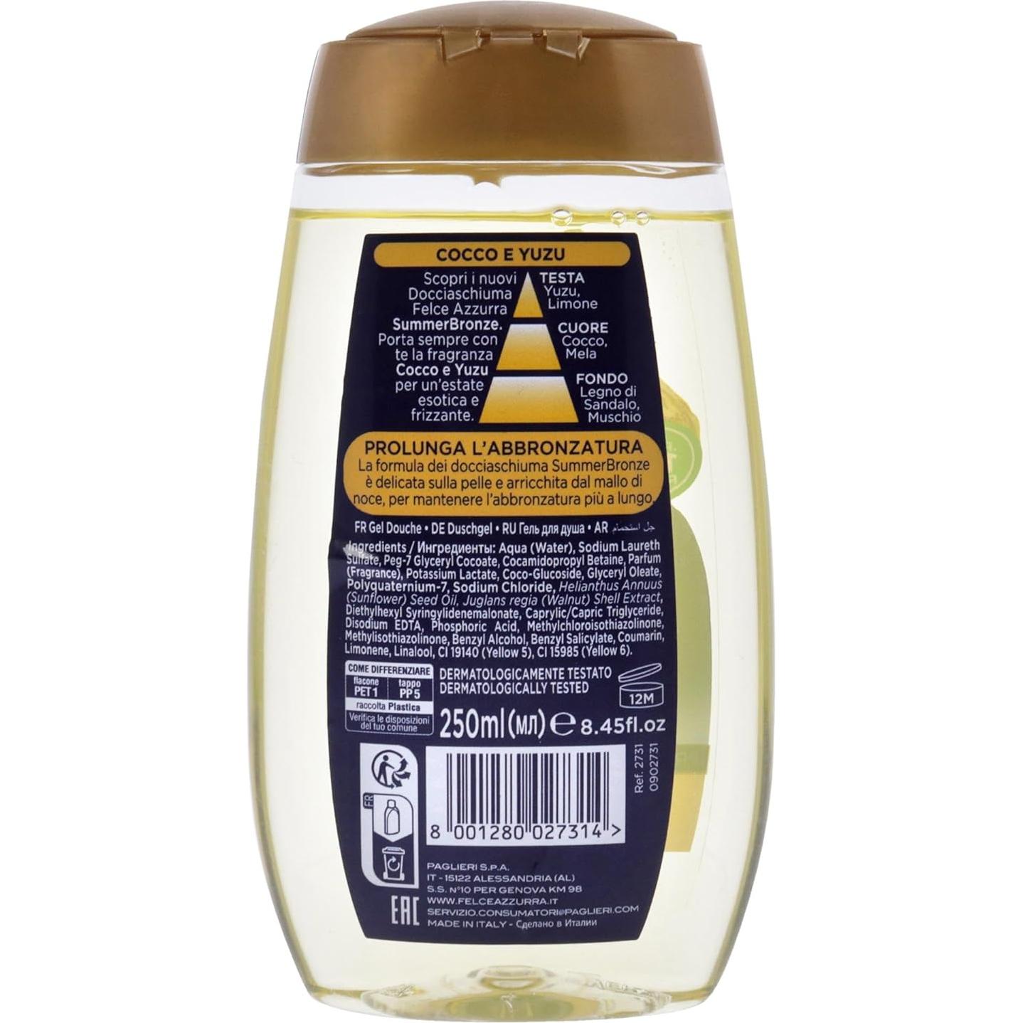 Gel de Ducha Felce Azzurra Bronce de Verano 240g - Coco y Yuzu