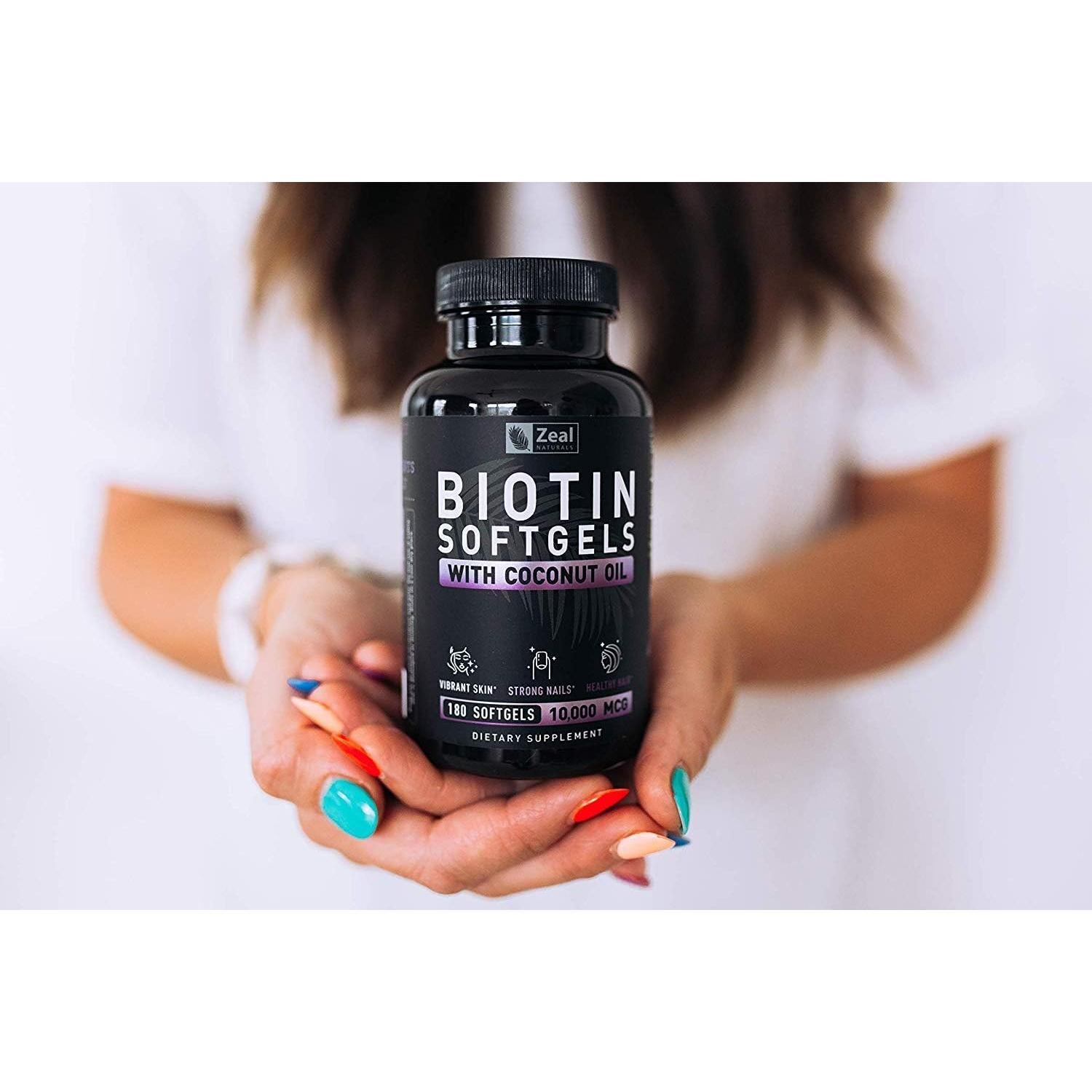 Biotina 10000 mcg Zeal Naturals con Aceite de Coco 180 Gelatinas