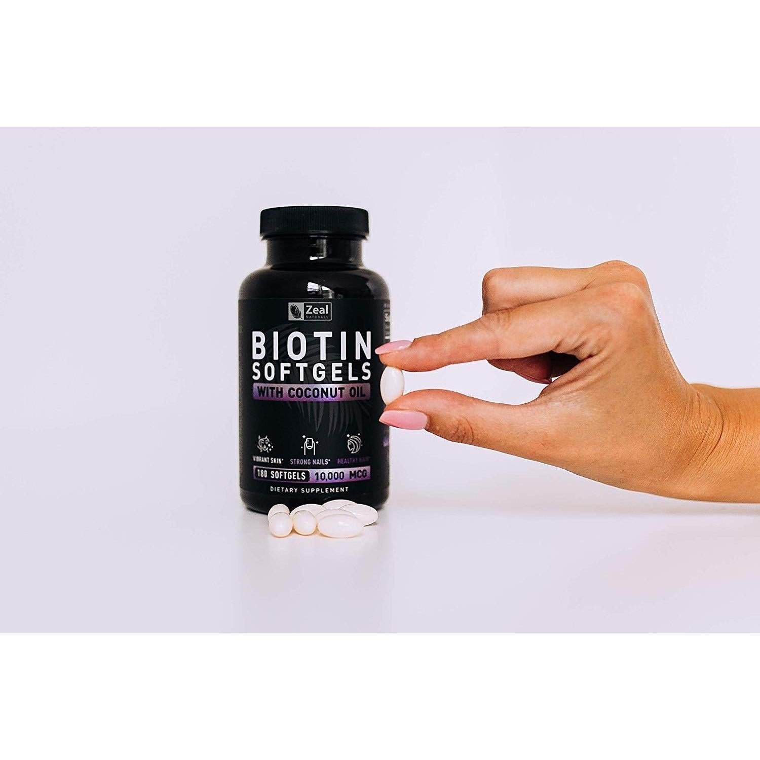 Biotina 10000 mcg Zeal Naturals con Aceite de Coco 180 Gelatinas
