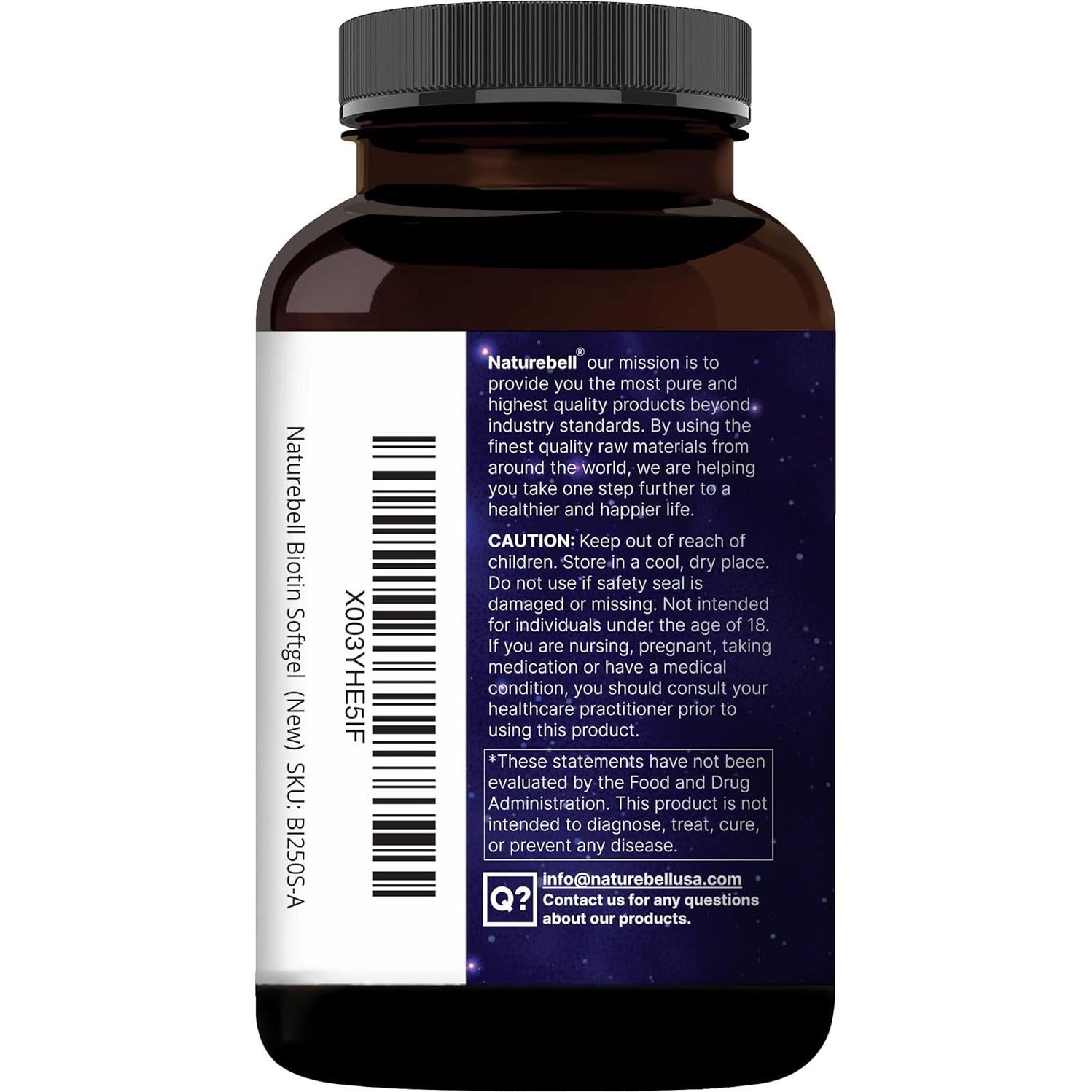 Biotina 10000mcg + Ácido Hialurónico 25mg NatureBell 360 Gelatinas