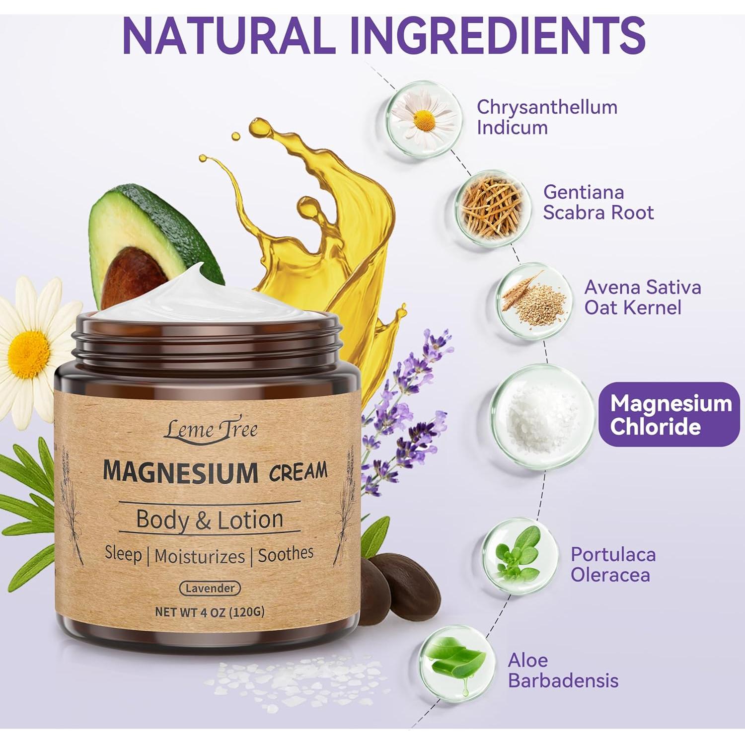 Crema de Magnesio LemeTree 258g - Loción Tópica Relajante