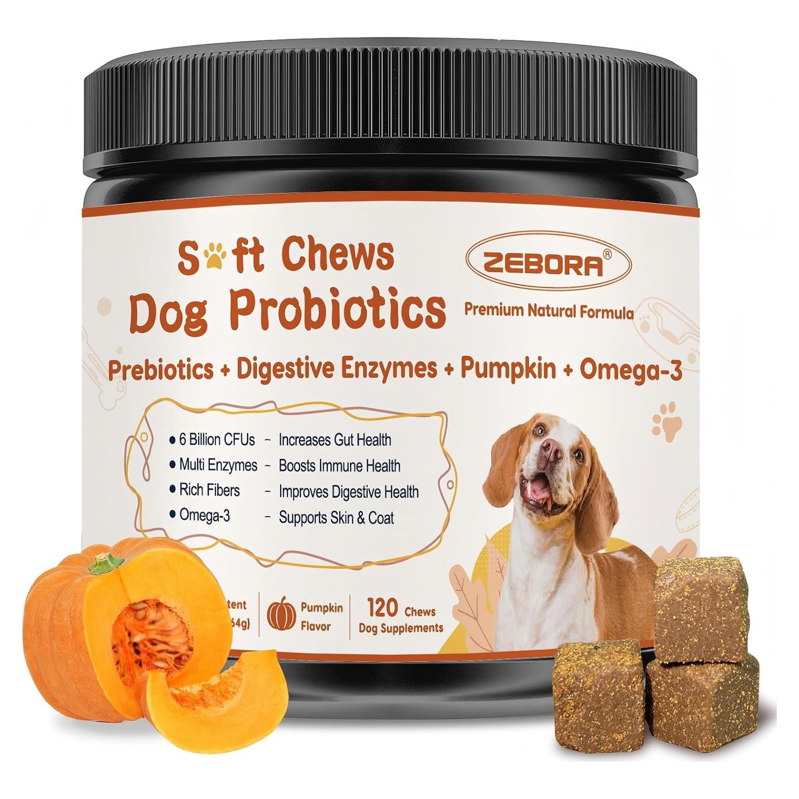 Probioticos para Perros ZEBORA 120 Masticables Sabor Calabaza