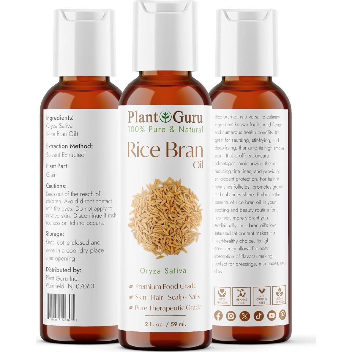 Aceite de Salvado de Arroz 60 ml - 100% Puro y Natural