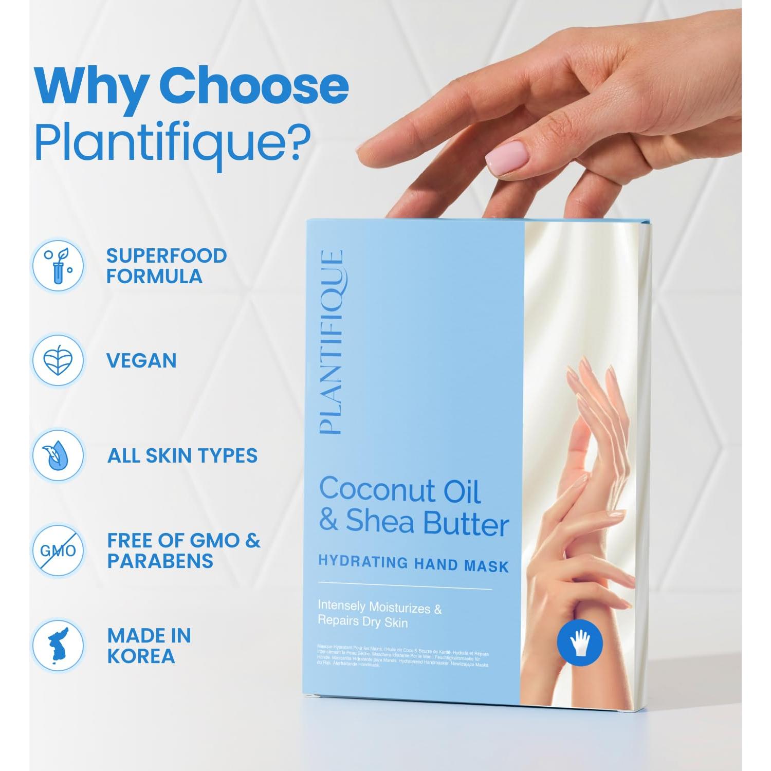 Mascarilla Hidratante para Manos PLANTIFIQUE - 4 Pares con Ácido Hialurónico y Karité