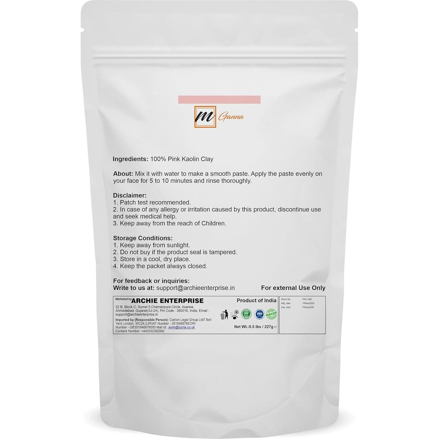 Arcilla Rosa Natural mGanna 227g - Kaolín para Piel Sensible