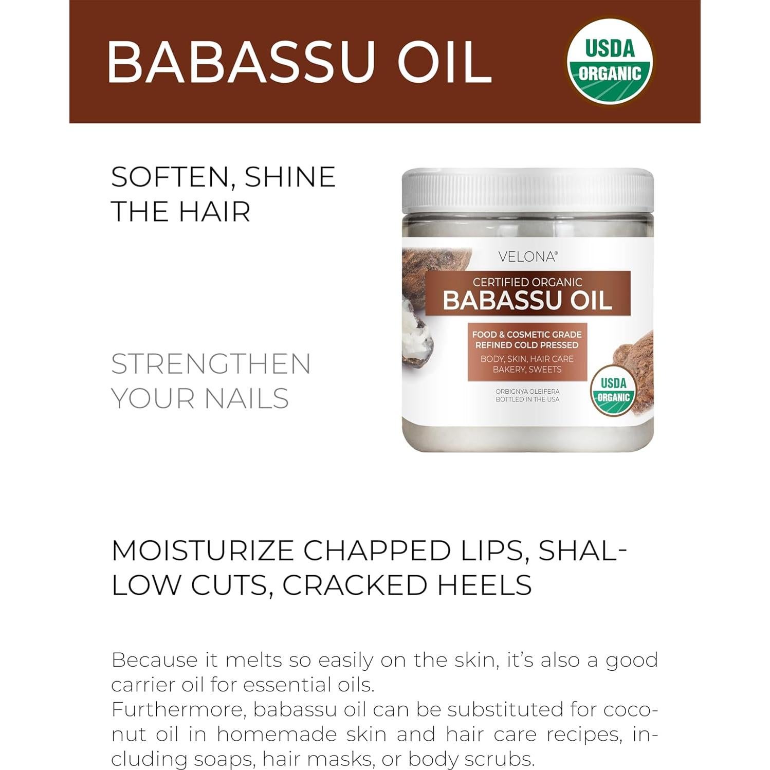 Aceite de Babassu orgánico USDA 236.6 ml - 100% puro y natural