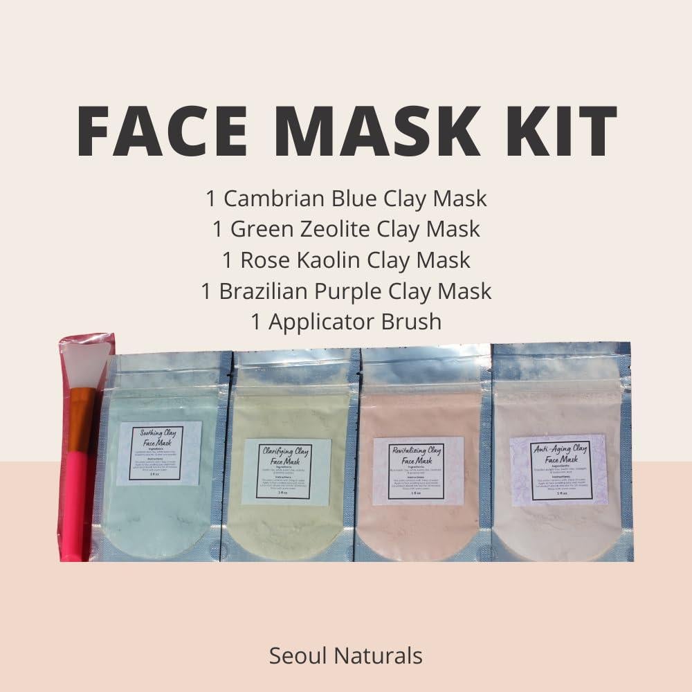 Kit de Mascarillas Faciales Seoul Naturals - 4 Arcillas + Brocha