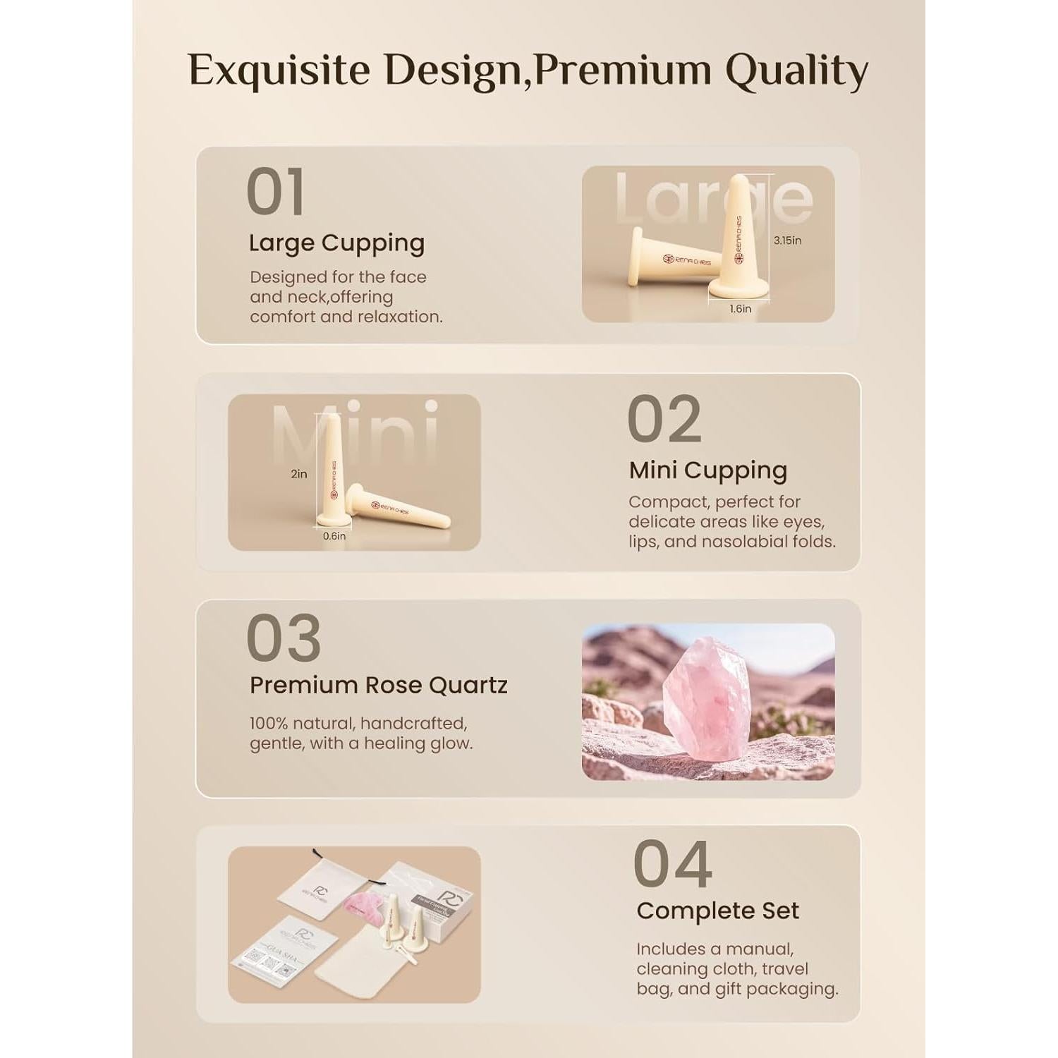 Set de Ventosas Faciales Rena Chris con Gua Sha Cuarzo Rosa