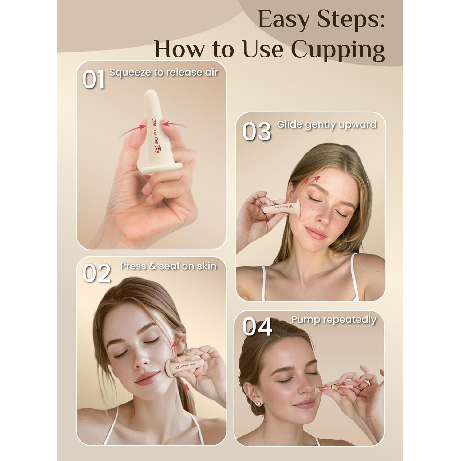 Set de Ventosas Faciales Rena Chris con Gua Sha Cuarzo Rosa