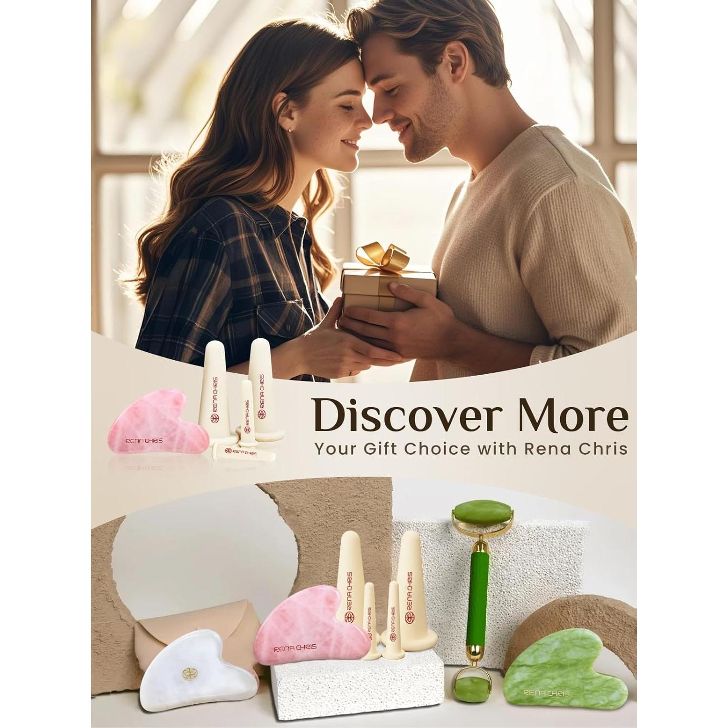 Set de Ventosas Faciales Rena Chris con Gua Sha Cuarzo Rosa