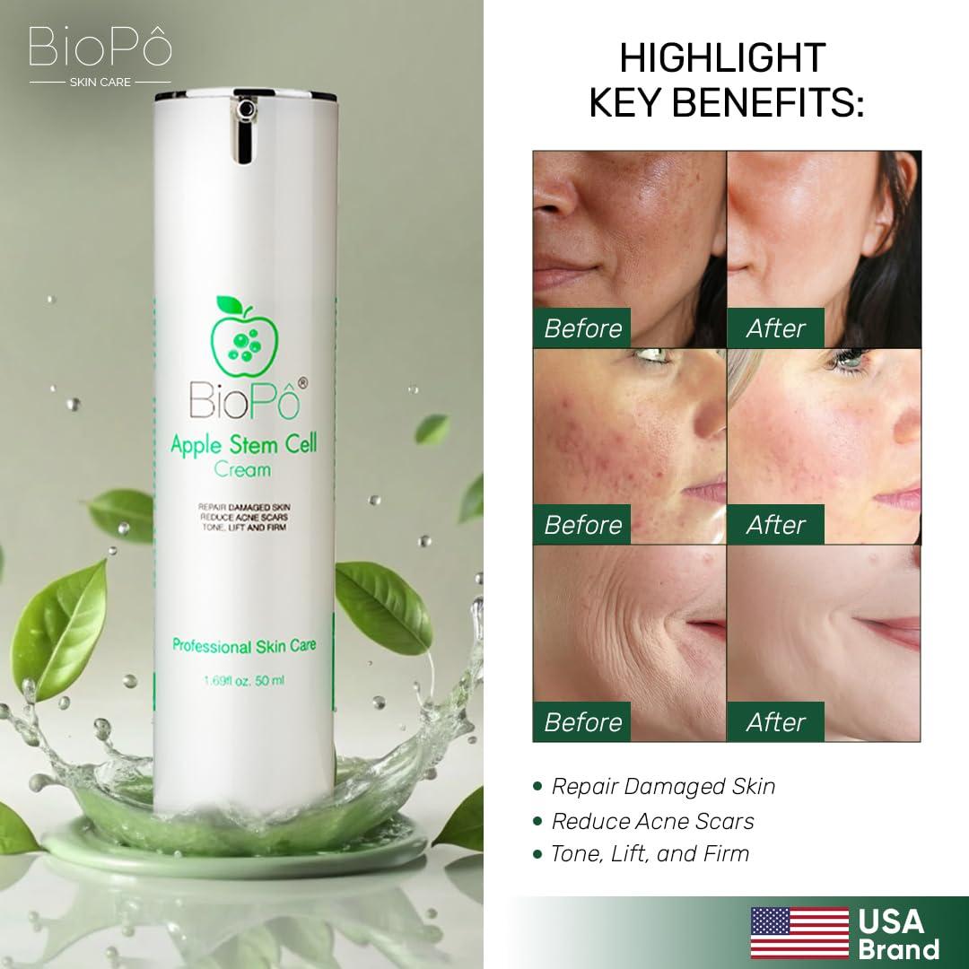 Crema Hidratante Facial BioPo 50 ml - Células Madre Manzana y Ácido Hialurónico