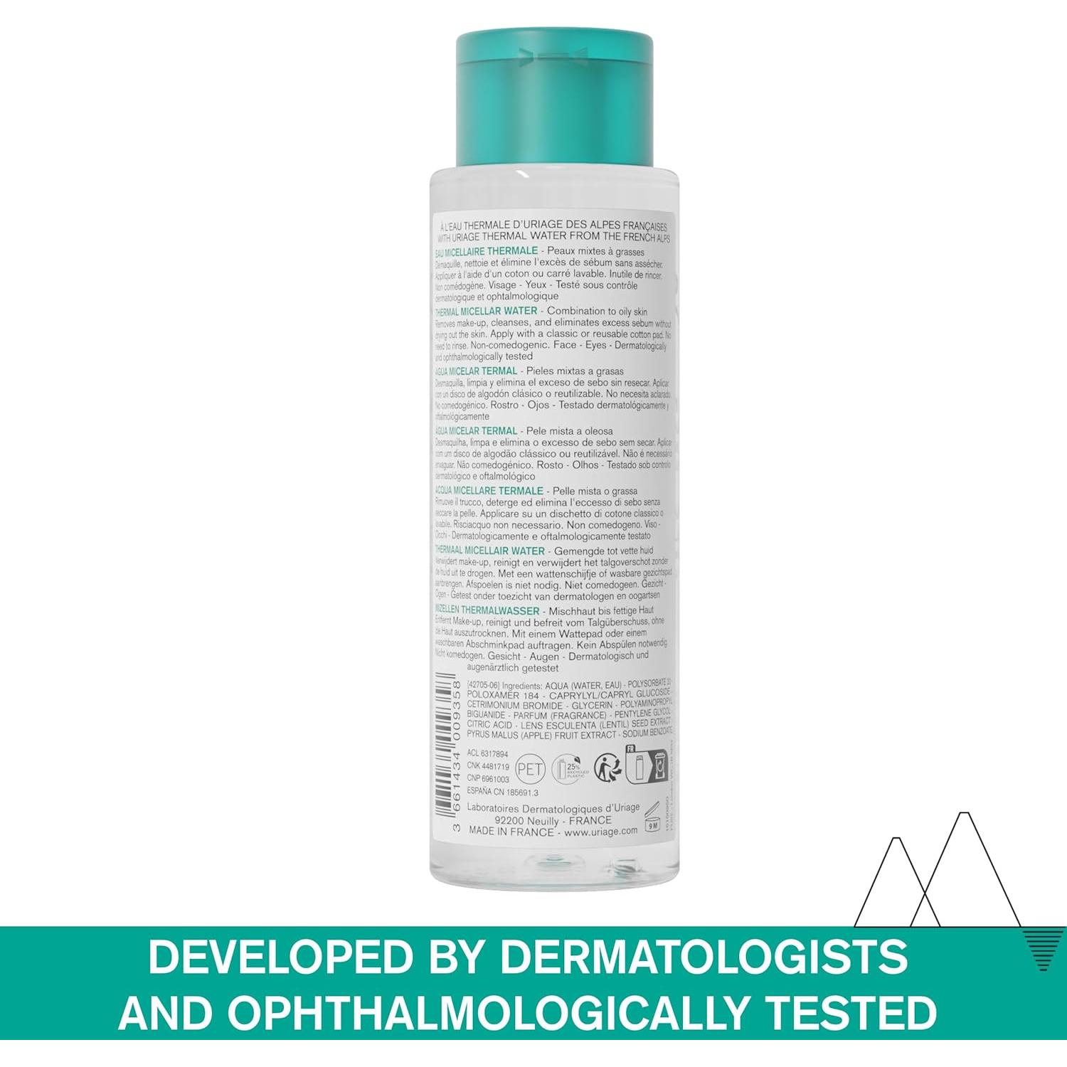 Agua Micelar Uriage 500 mL con Extracto de Manzana Piel Grasa