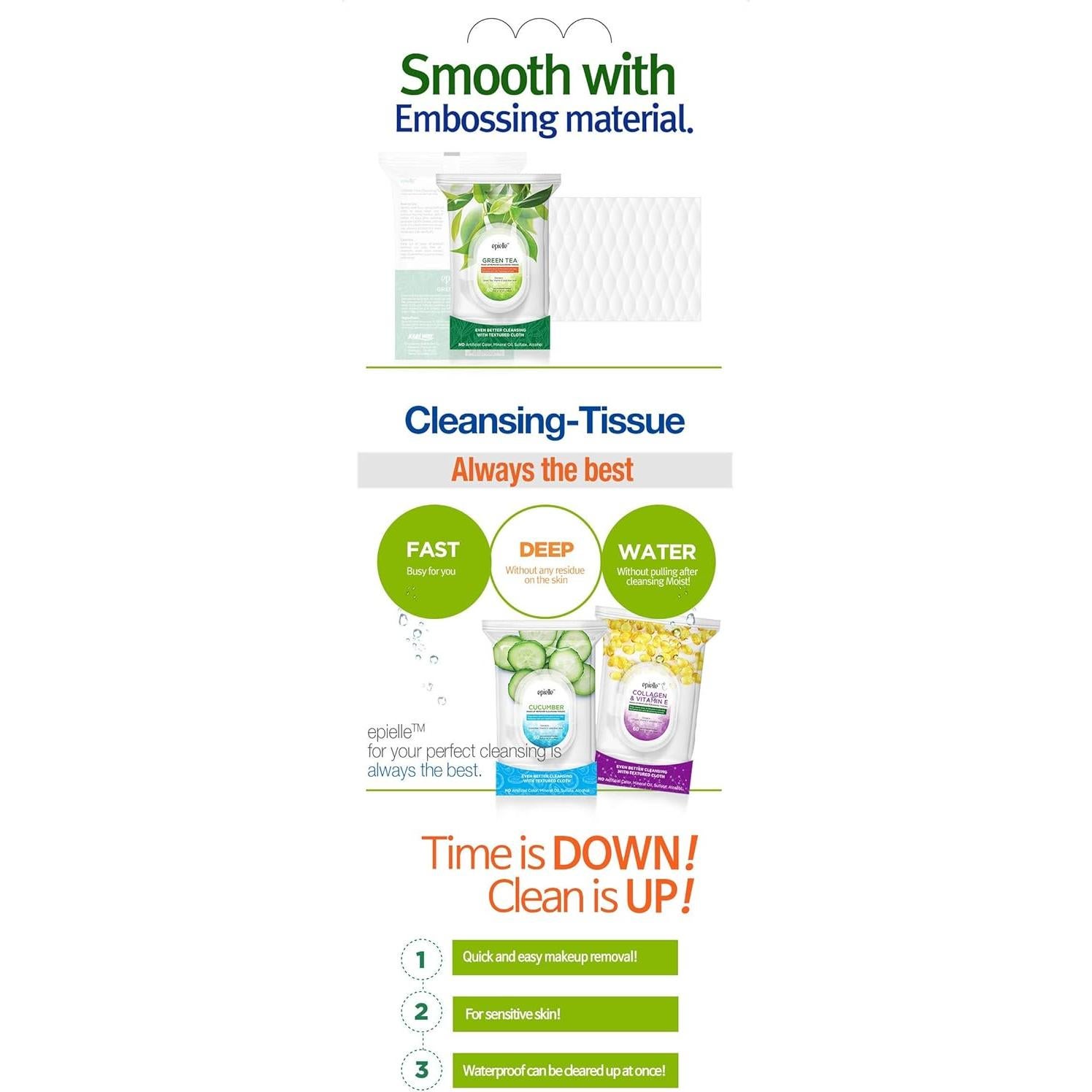 Toallitas Desmaquillantes de Pepino Epielle | 60 Unidades | Cuidado Facial