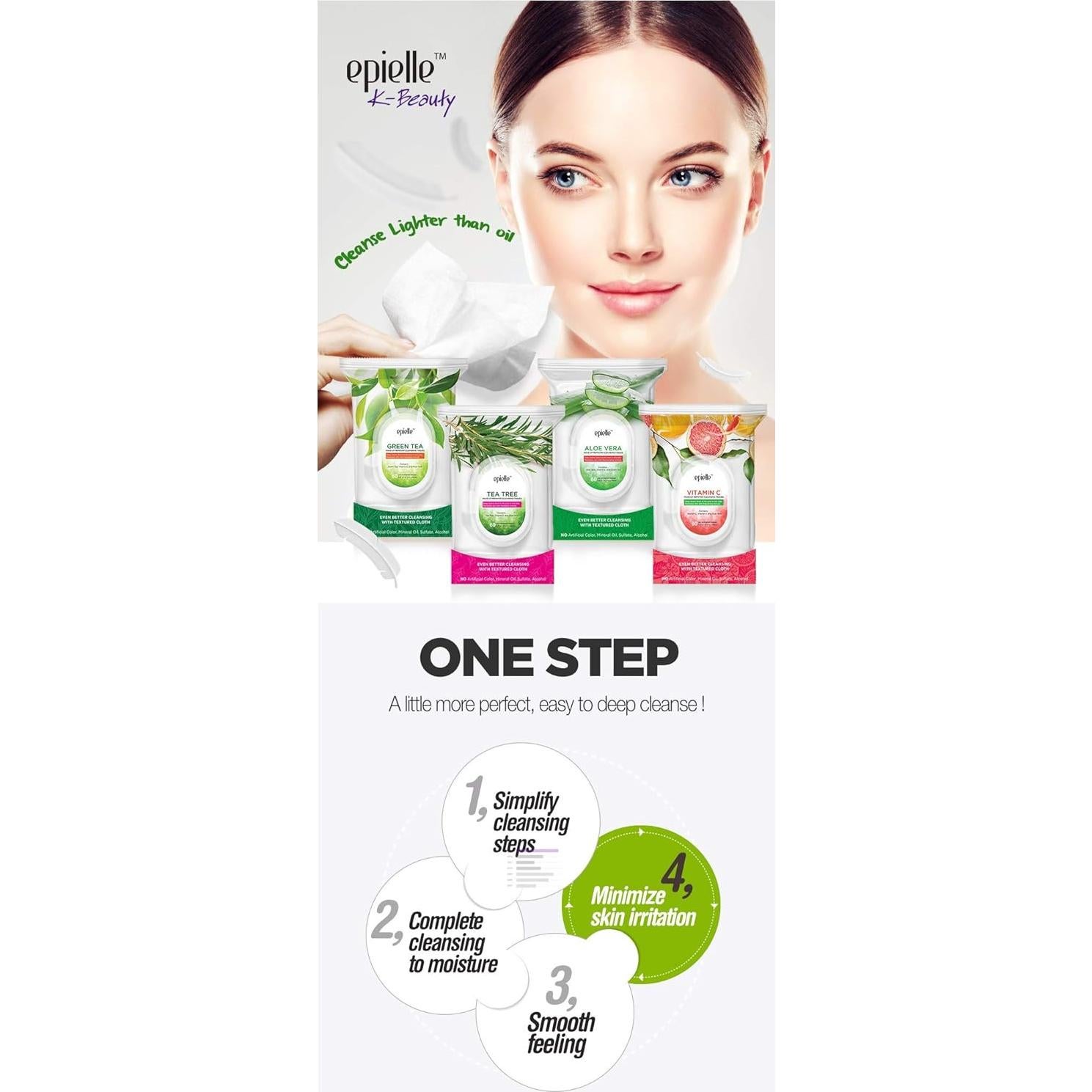 Toallitas Desmaquillantes de Pepino Epielle | 60 Unidades | Cuidado Facial