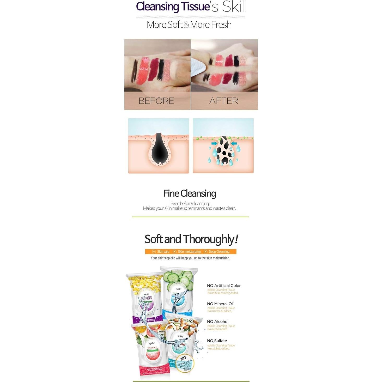 Toallitas Desmaquillantes de Pepino Epielle | 60 Unidades | Cuidado Facial