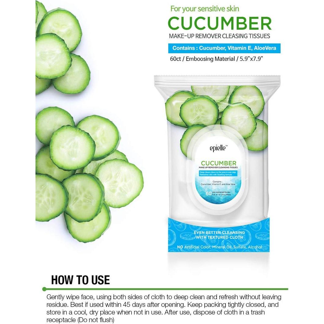 Toallitas Desmaquillantes de Pepino Epielle | 60 Unidades | Cuidado Facial