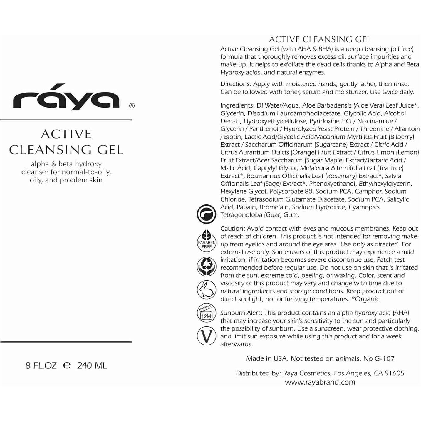 Gel Limpiador Facial Raya 236 ml - Purificante para Piel Grasa