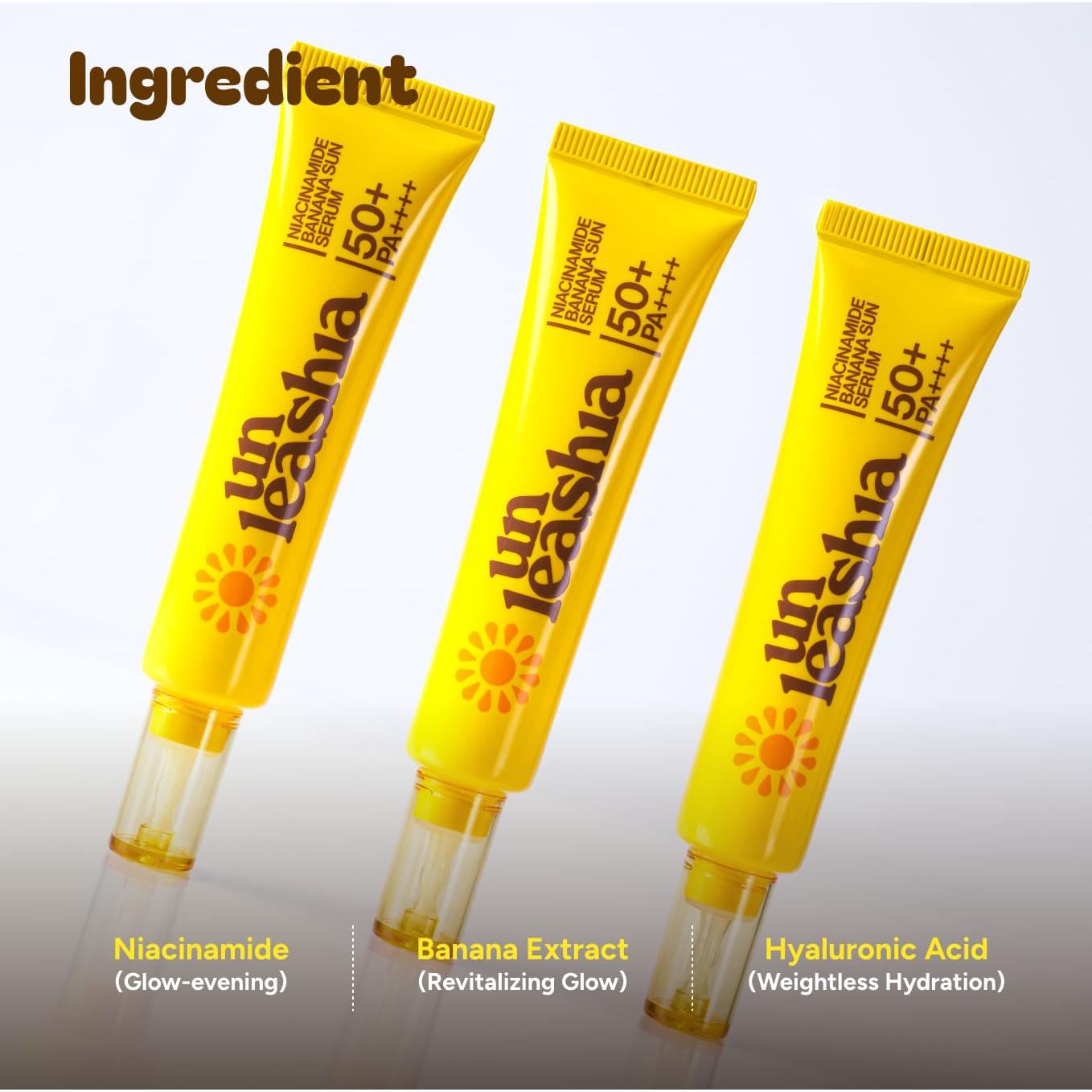 Suero Solar Unleashia Plátano Niacinamida 59g SPF Hidratante