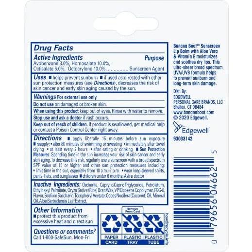 Bálsamo Labial Solar Banana Boat Aloe Vera SPF 45 - 3 Unidades