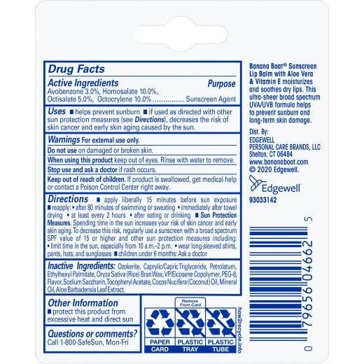 Bálsamo Labial Solar Banana Boat Aloe Vera SPF 45 - 6 Unidades