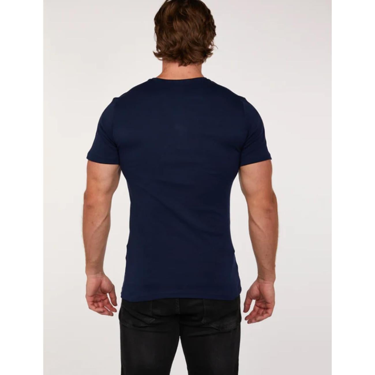 Camiseta Henley Deportiva Ajustada Algodón Hombre Azul Marino