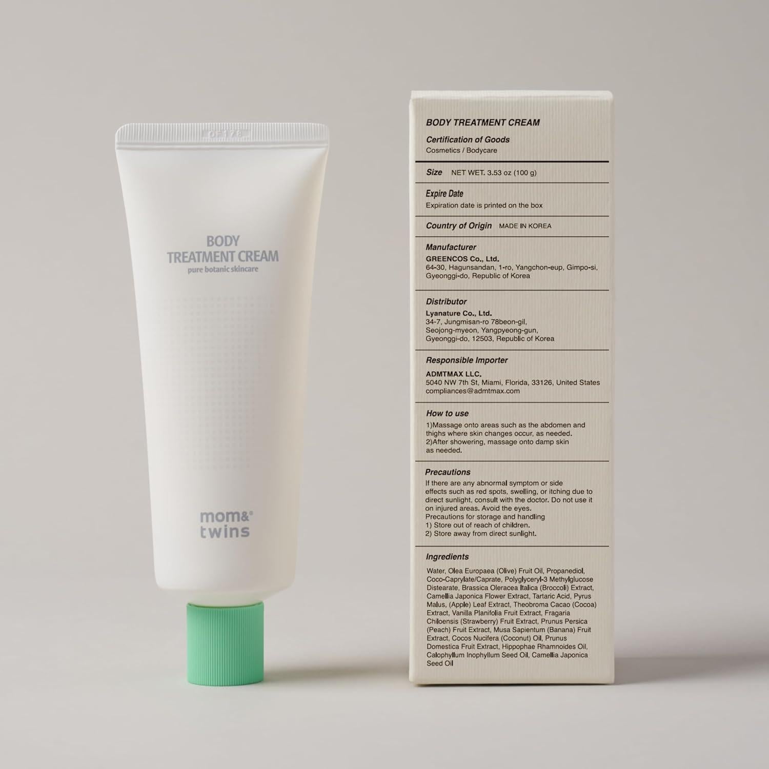 Crema Corporal Orgánica Coreana GREEN COS 100g - Hidratante y Calmante