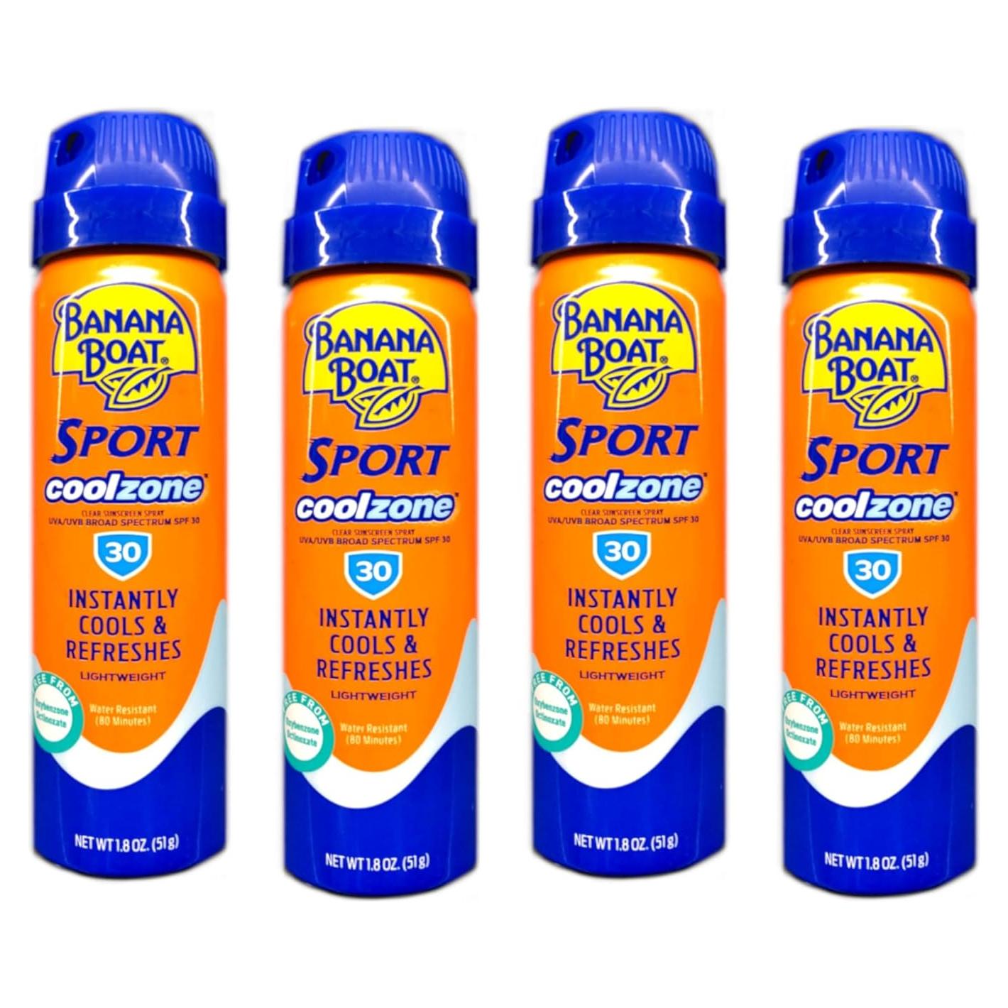 Protector Solar Spray Continuo Banana Boat Sport CoolZone SPF 30 - 4 Piezas