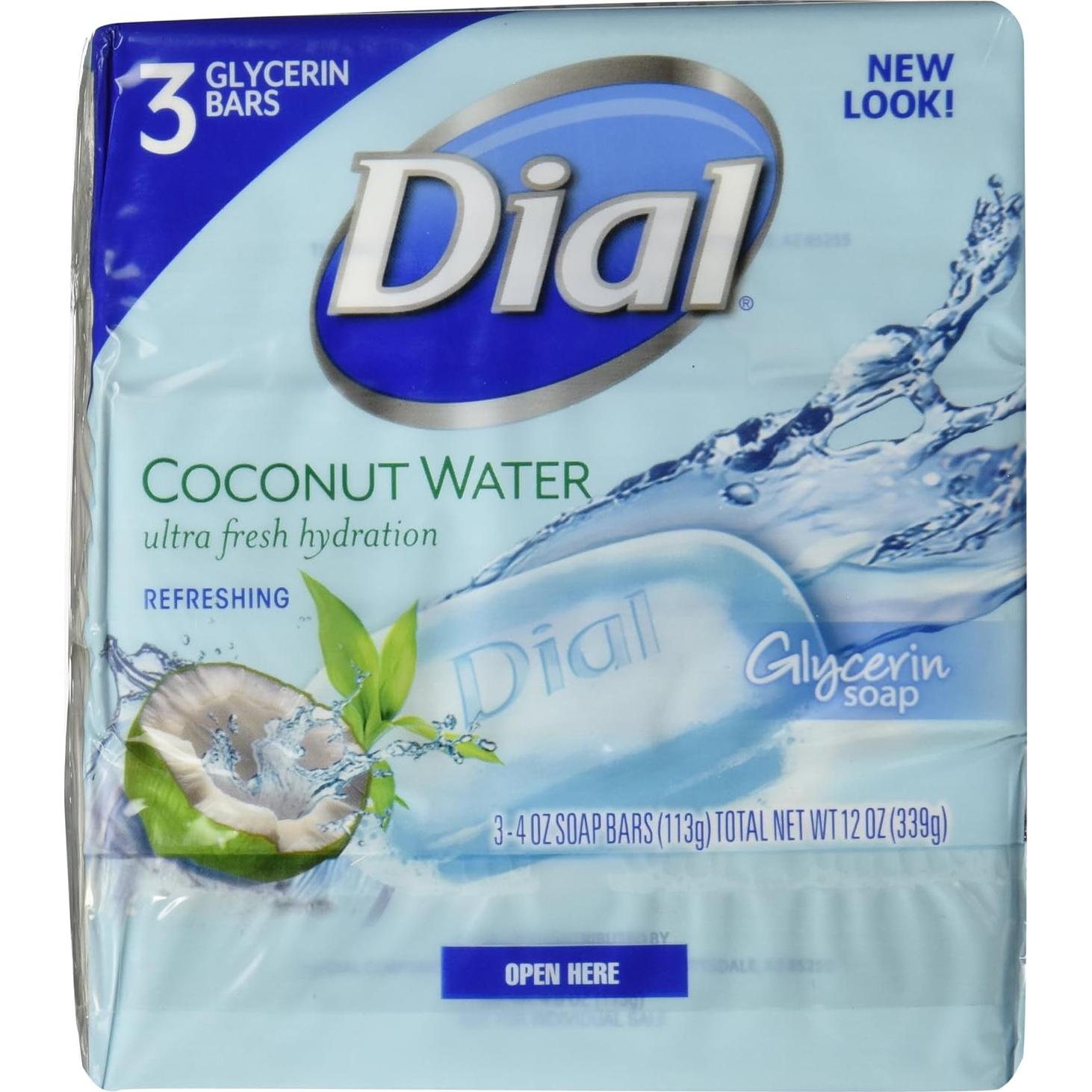 Jabón de Barra Dial Agua de Coco 3 Piezas 113g Hidratante