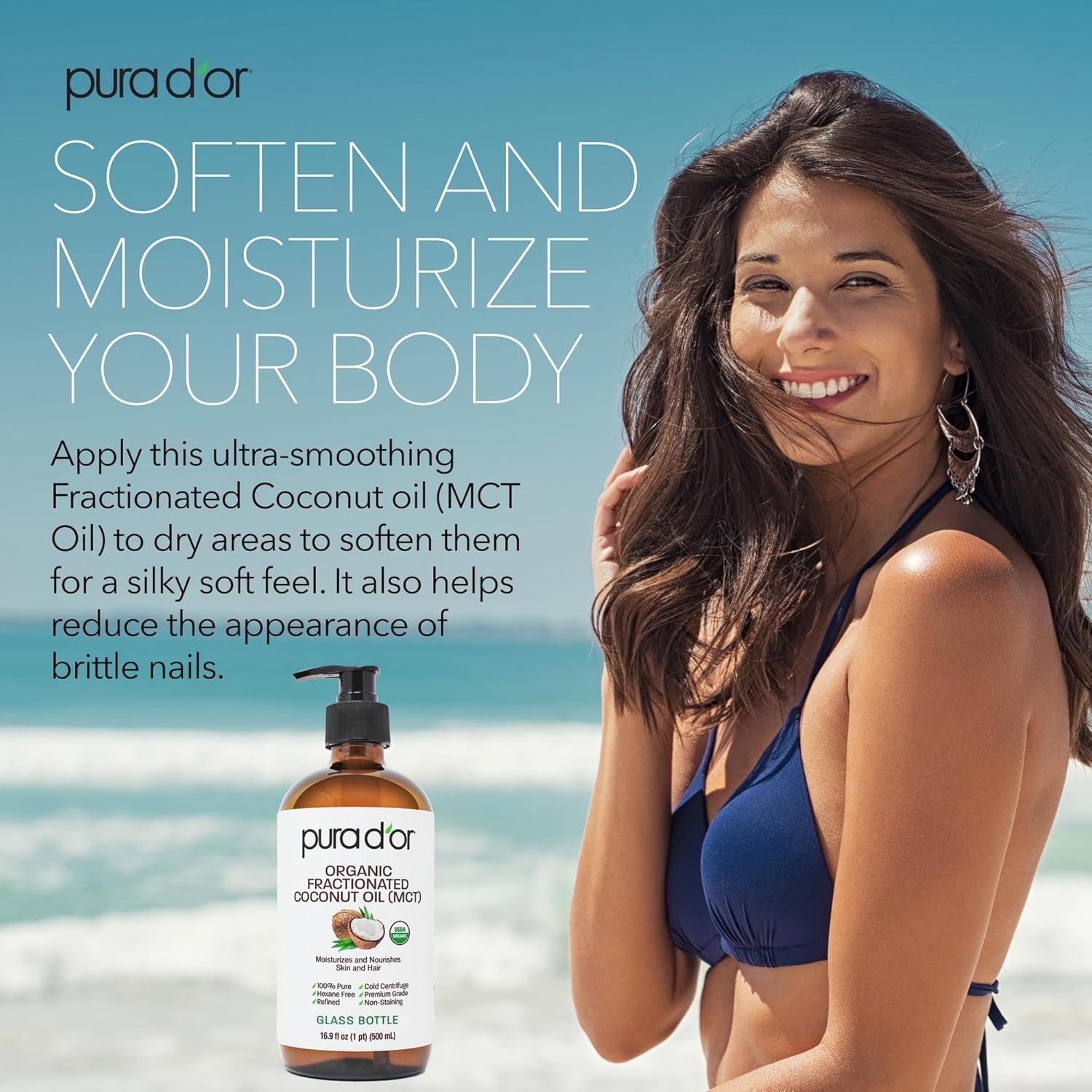 Aceite de Coco Fraccionado Orgánico PURA D'OR 500ml - Hidratante Multiuso