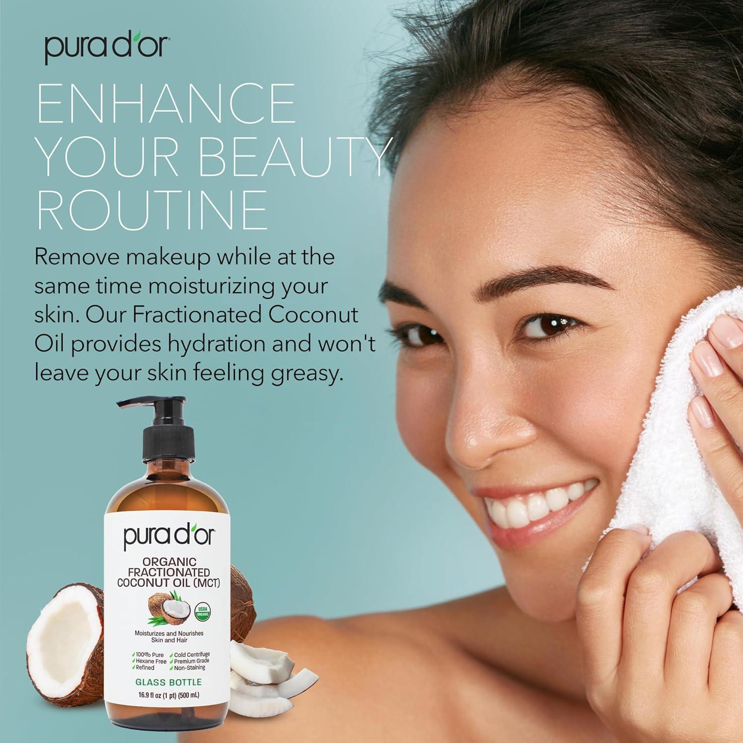 Aceite de Coco Fraccionado Orgánico PURA D'OR 500ml - Hidratante Multiuso