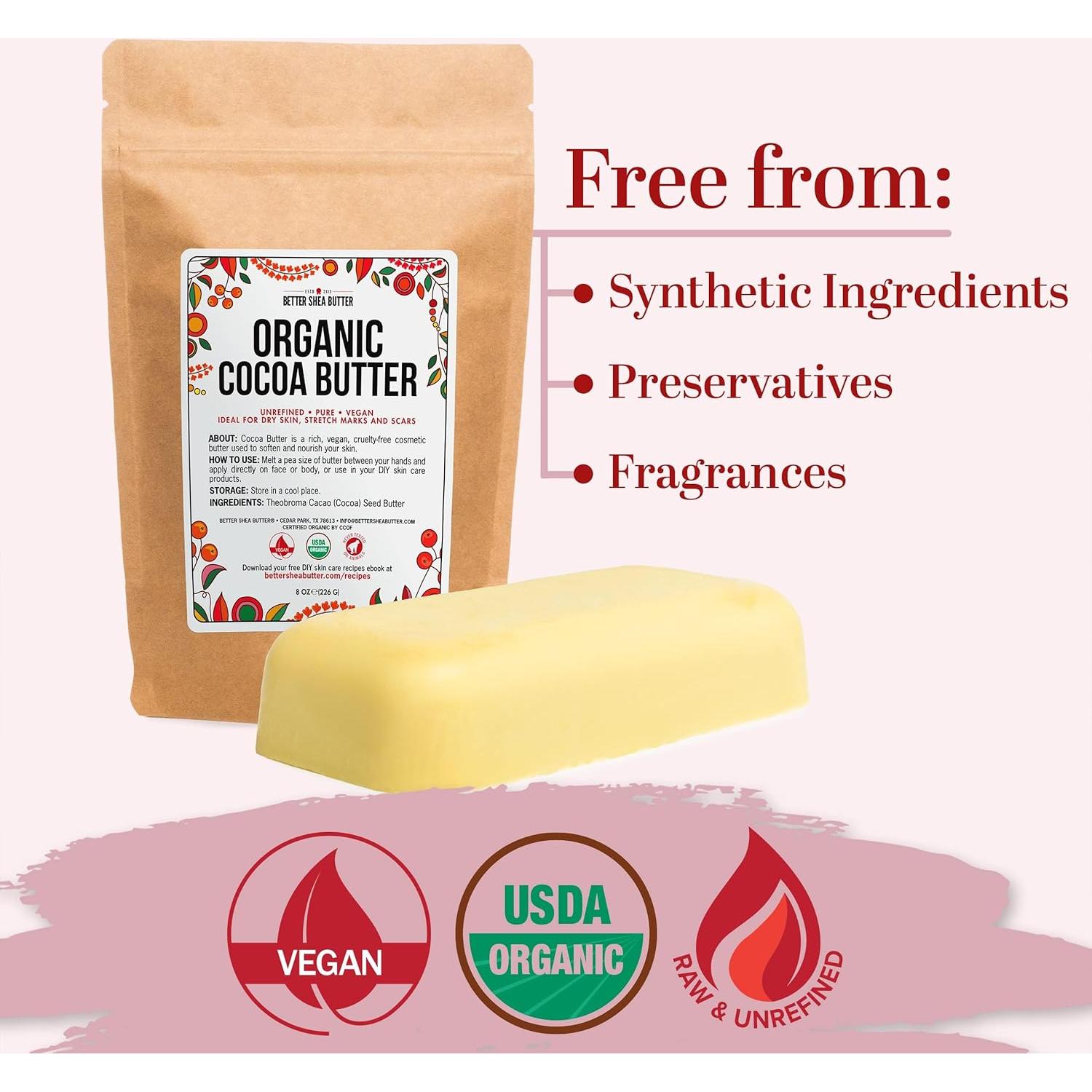 Manteca de Cacao Orgánica Cruda 227g - Grado Alimenticio USDA