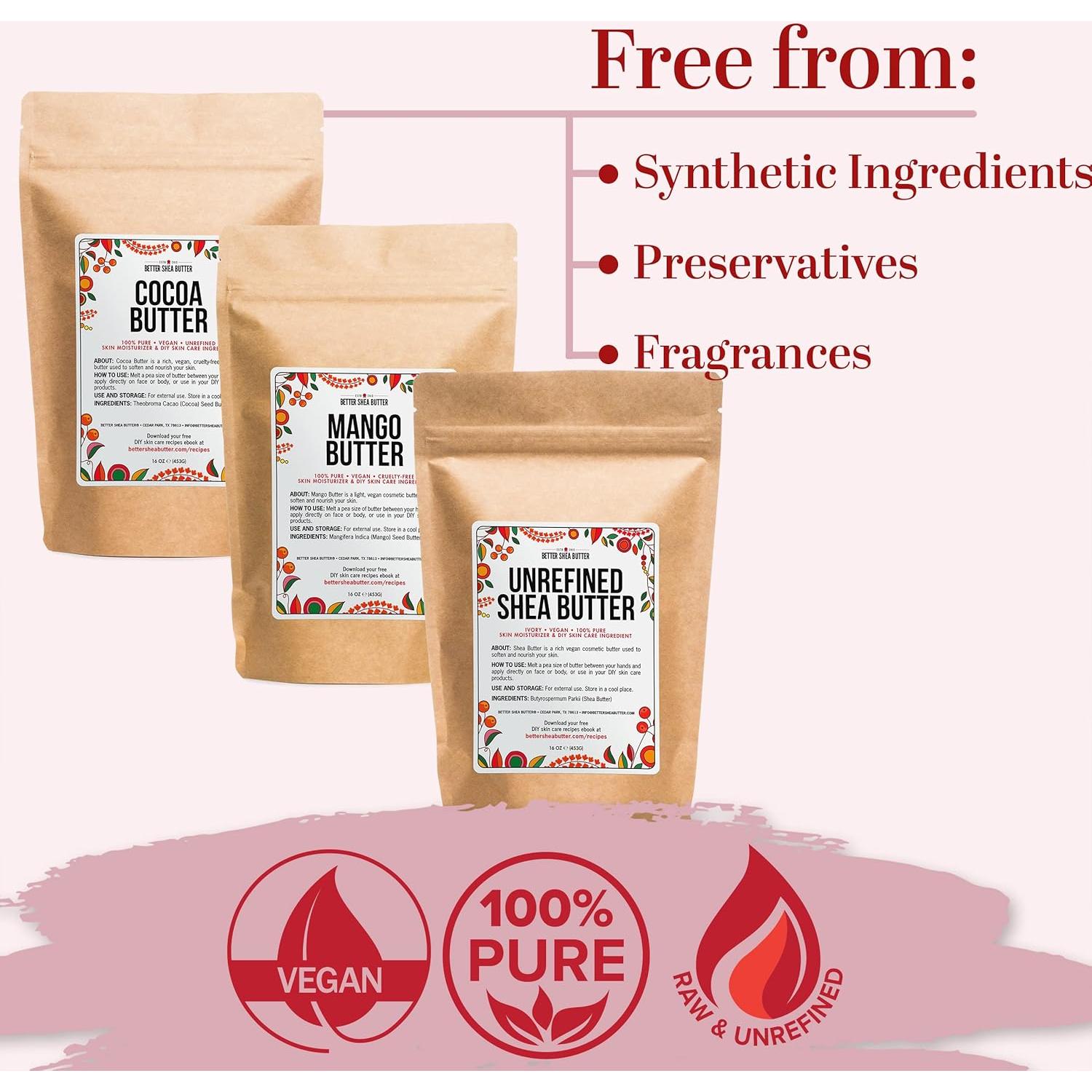 Set de Mantecas Corporales Crudas 3x454g - Karité, Mango, Cacao