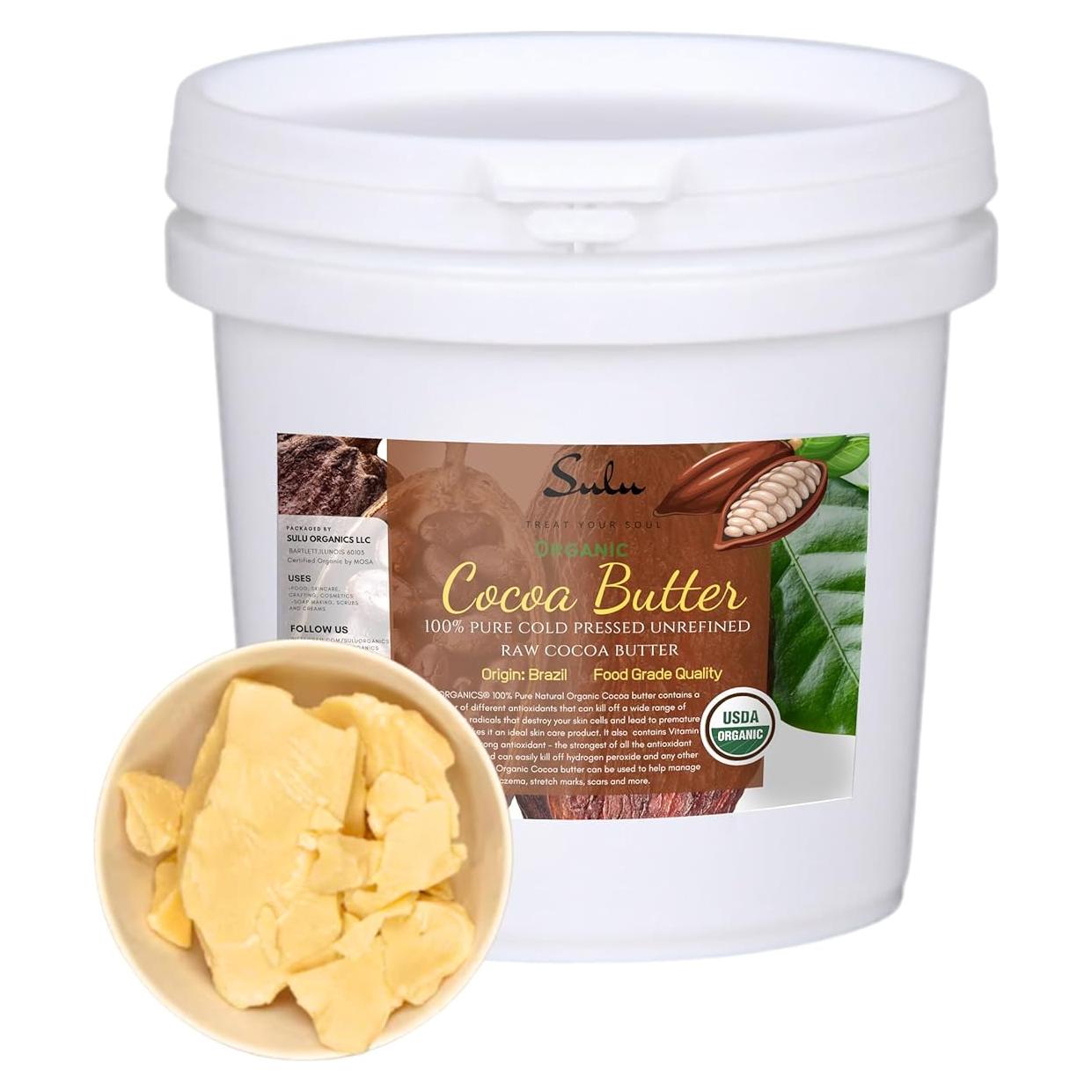 Manteca de Cacao Orgánica Sin Refinar SULU 3.18 Kg Grado Alimenticio