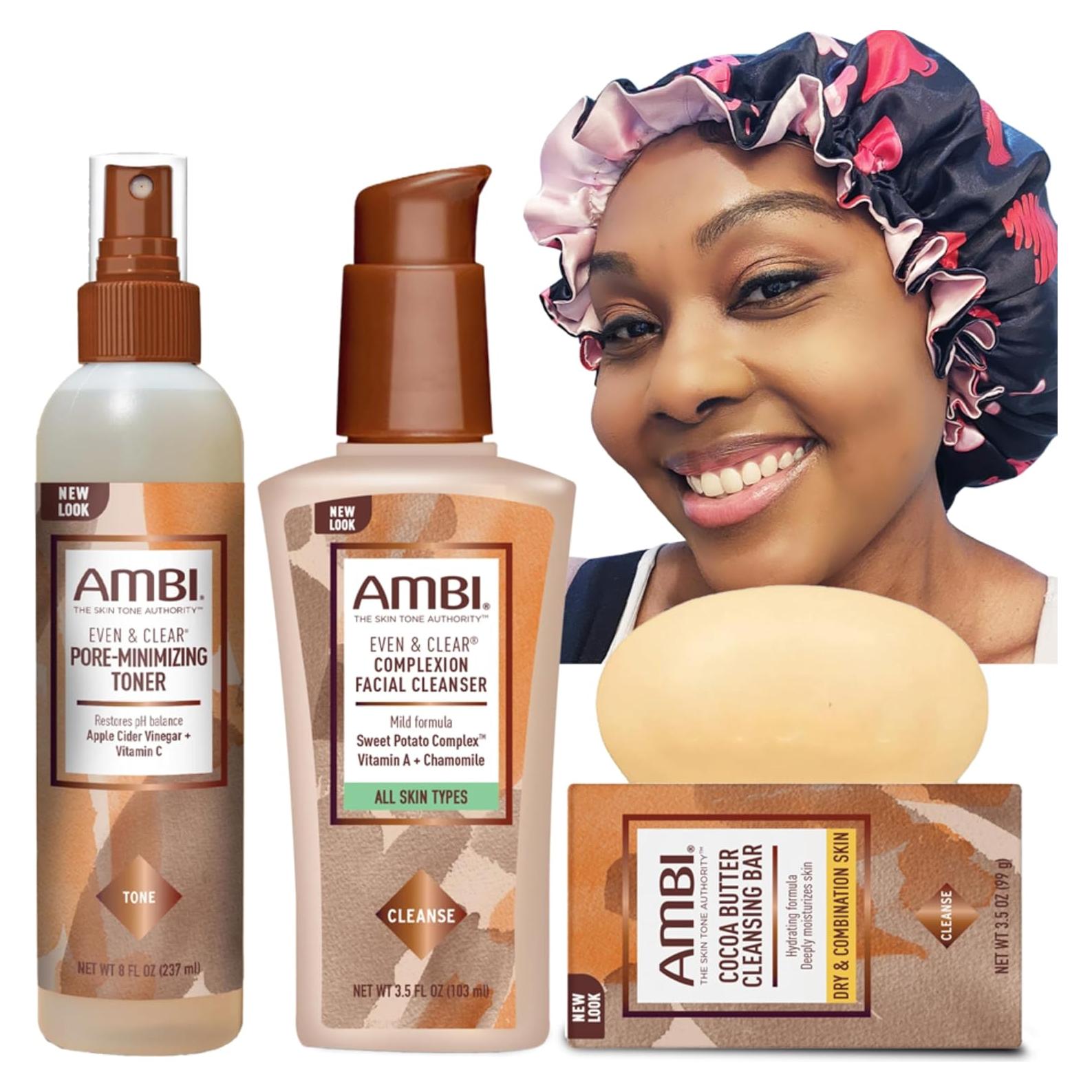 Juego de Cuidado Facial para Piel Seca y Mixta - Incluye Limpiador, Tónico y Bonete de Satén