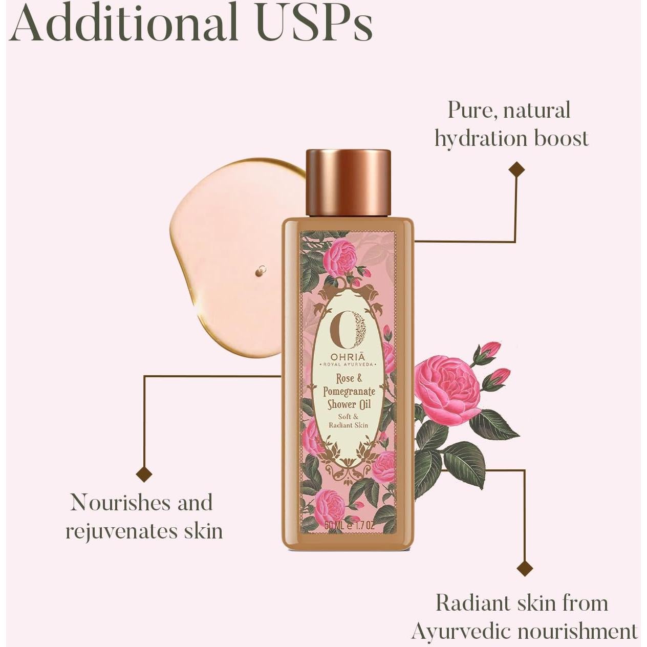 Aceite de Ducha Ayurveda OHRIA Rosa y Granada 50ml