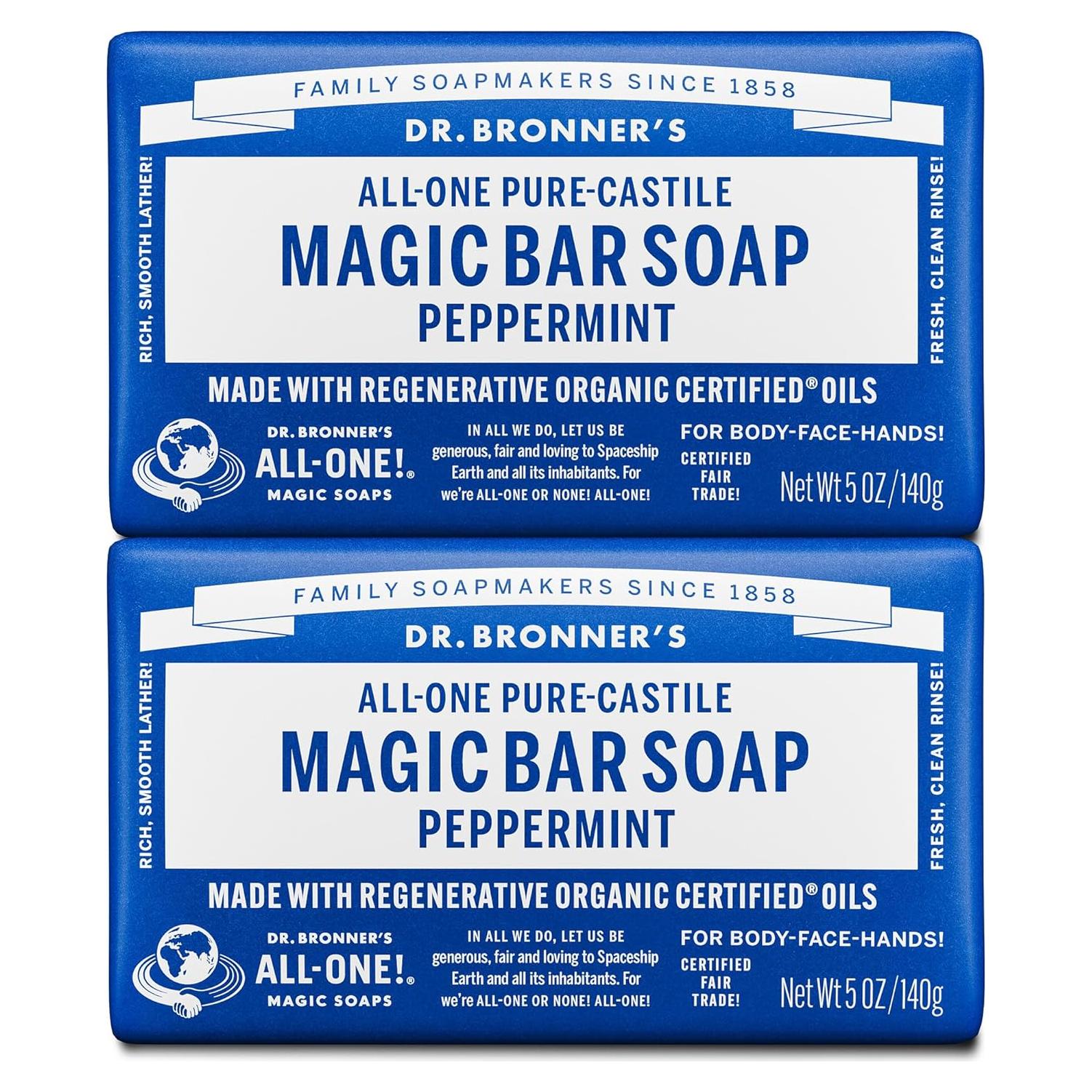 Jabón de Barra Mágico Pura-Castile Dr. Bronner Menta 141g 2-Pack