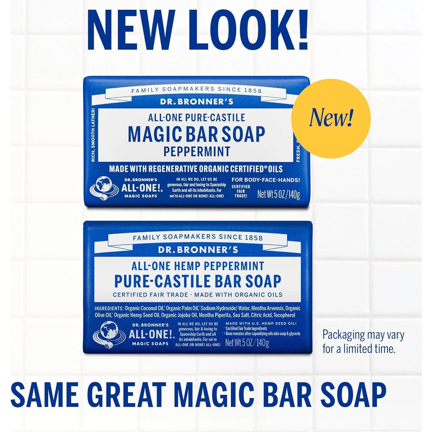 Jabón de Barra Mágico Pura-Castile Dr. Bronner Menta 141g 2-Pack