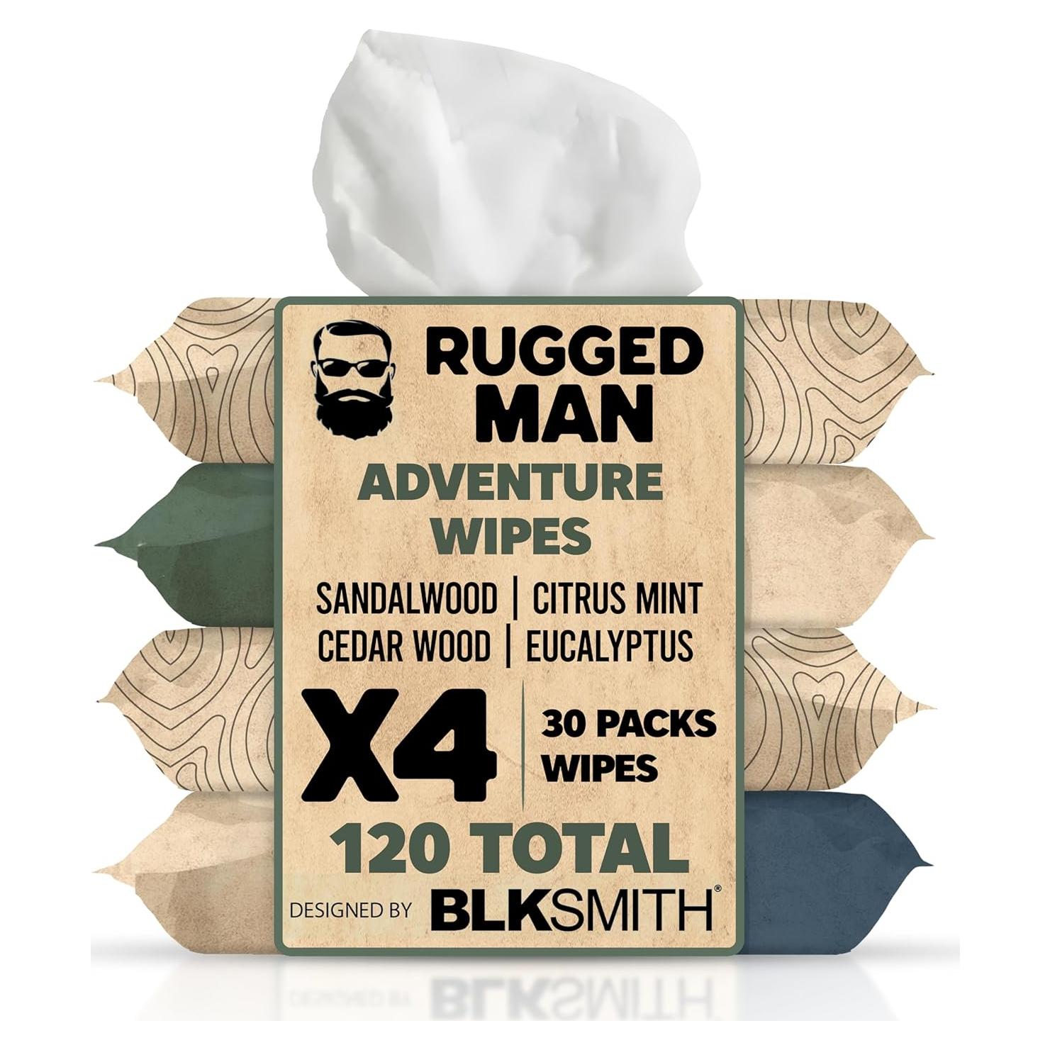 Toallitas Corporales para Hombre BLKSMITH - 120 Unidades Sándalo, Menta, Cedro, Eucalipto