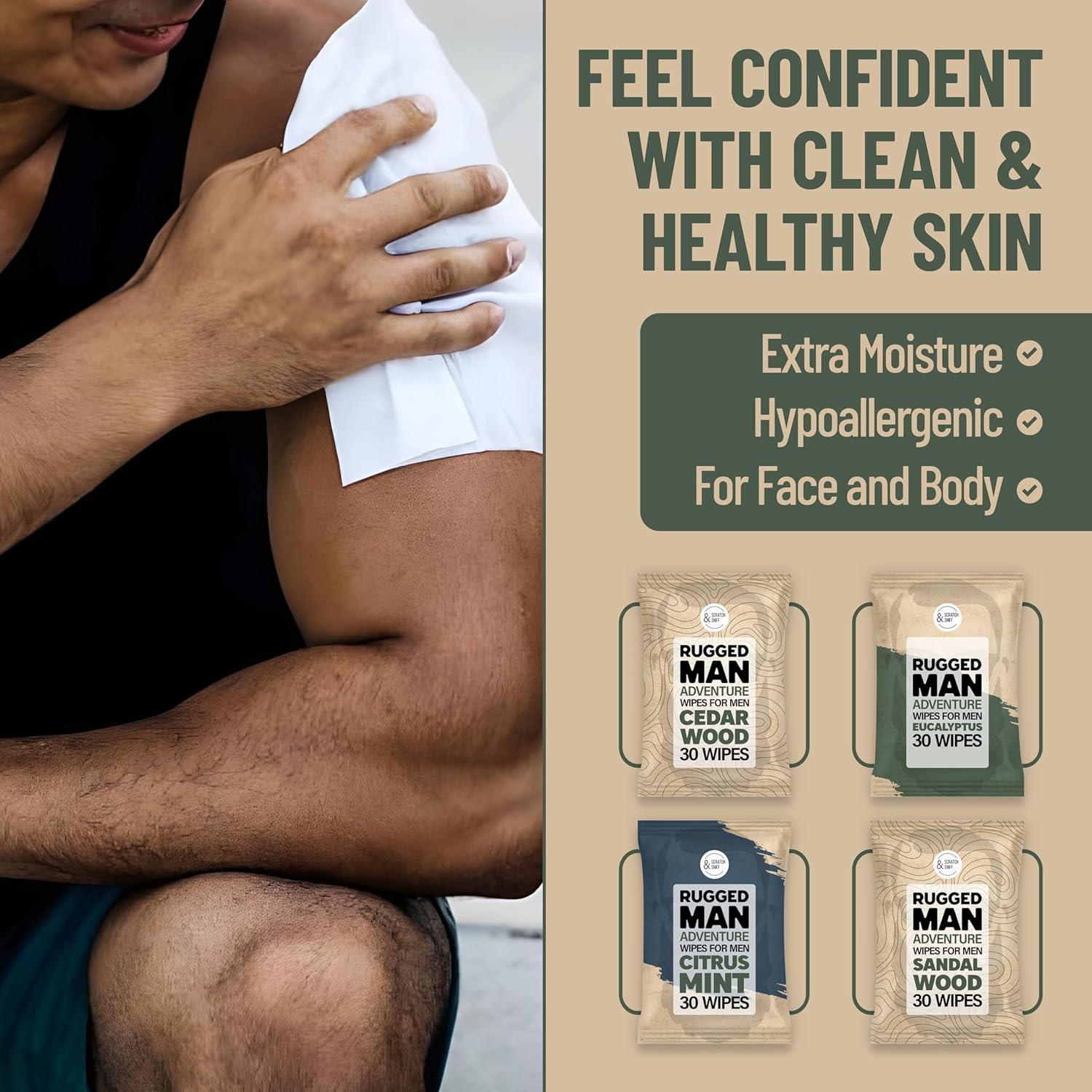 Toallitas Corporales para Hombre BLKSMITH - 120 Unidades Sándalo, Menta, Cedro, Eucalipto