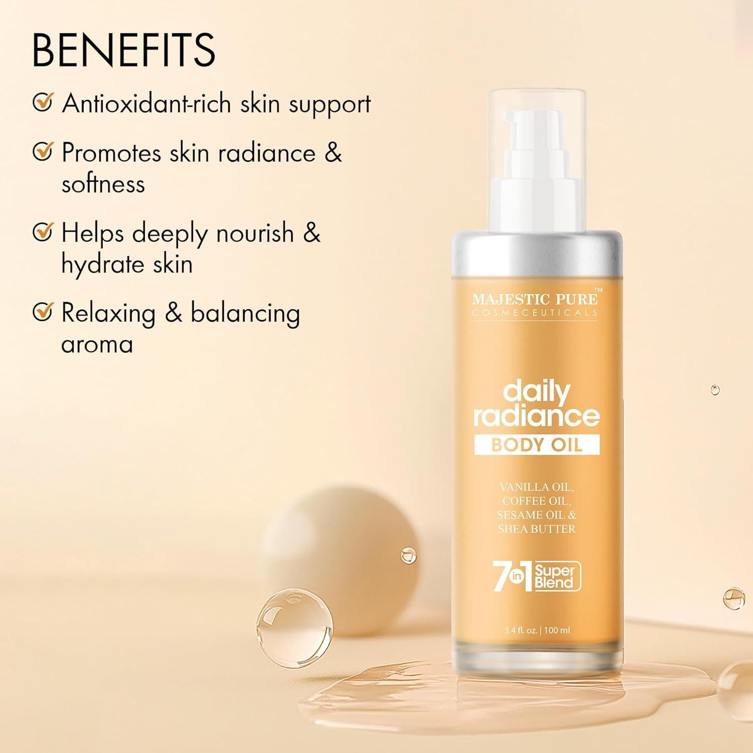 Aceite Corporal Majestic Pure Vainilla 100 ml - Hidratante y Reafirmante