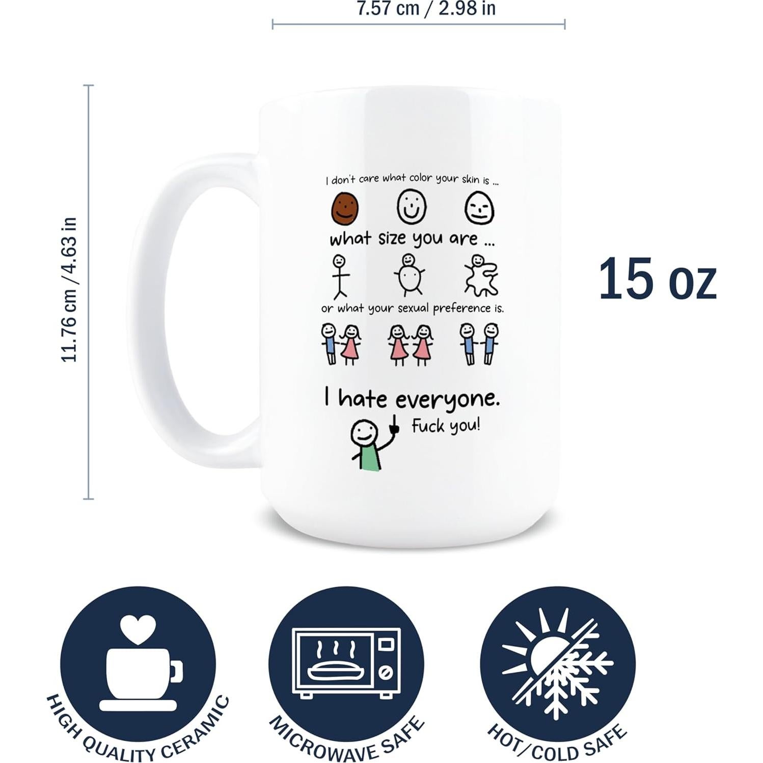 Taza de Cerámica HOGG 15 oz Odio a Todos - Regalo Sarcástico