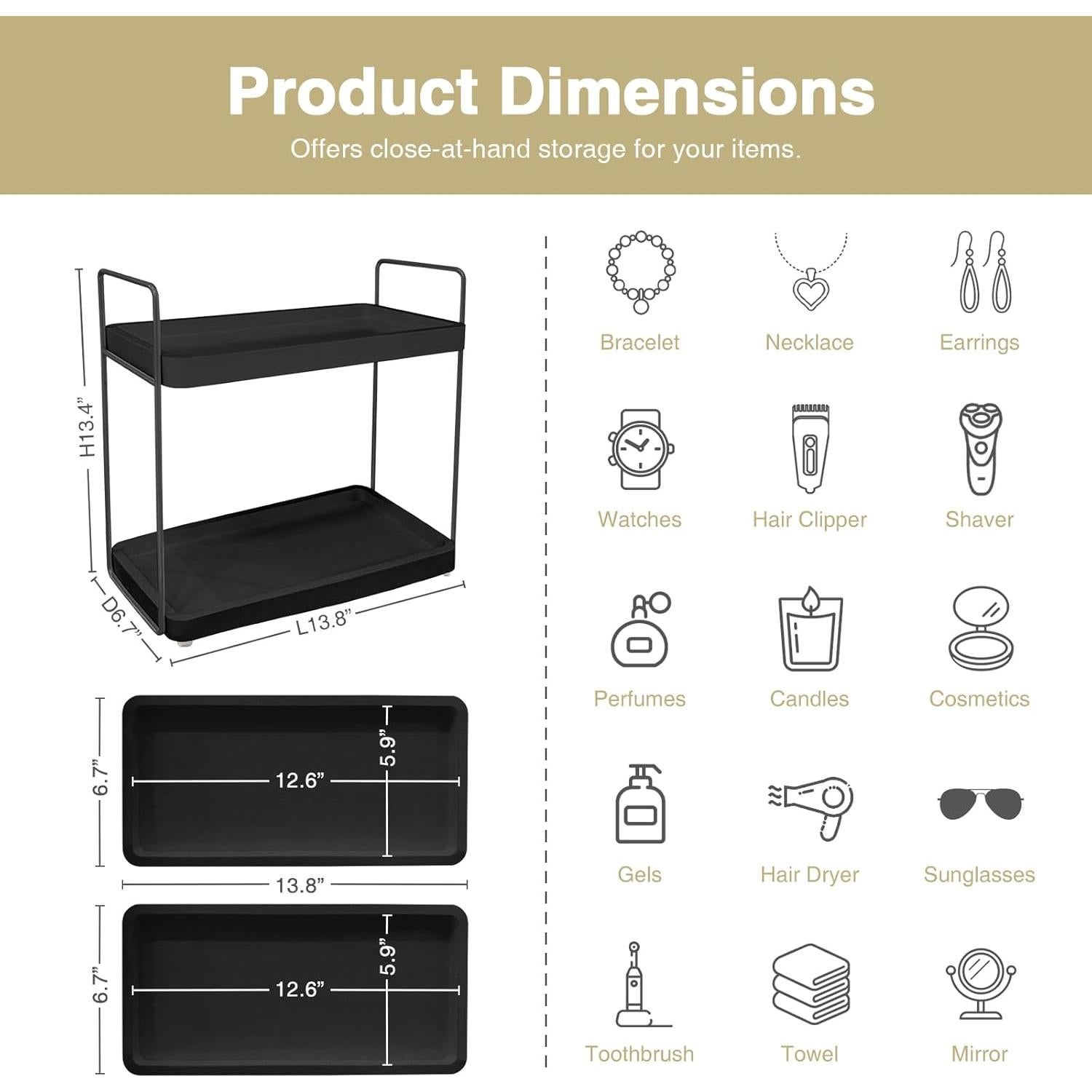 Organizador de Encimera de Baño Forbena Negro 2 Niveles