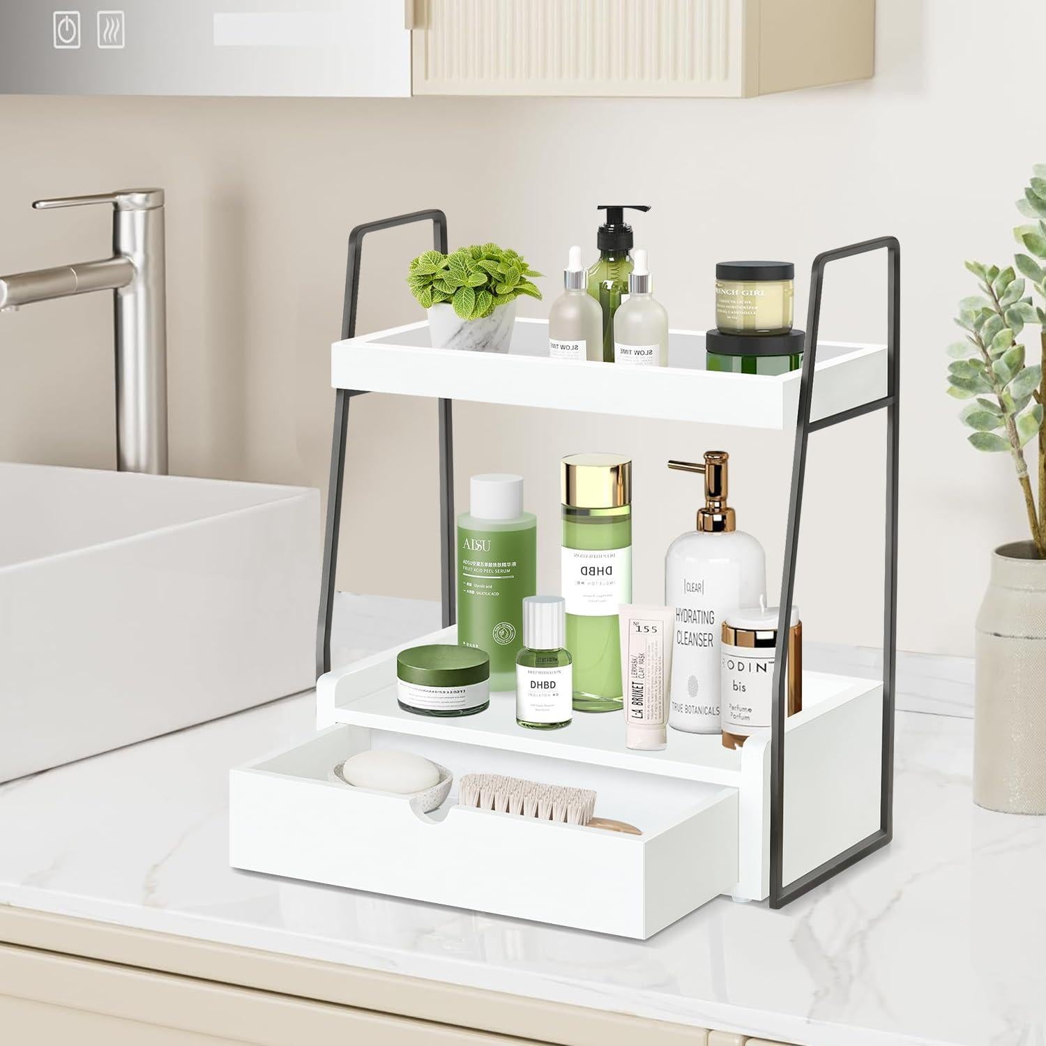 Organizador de baño VOOTTOU 2 niveles con cajón madera 30x17x39cm