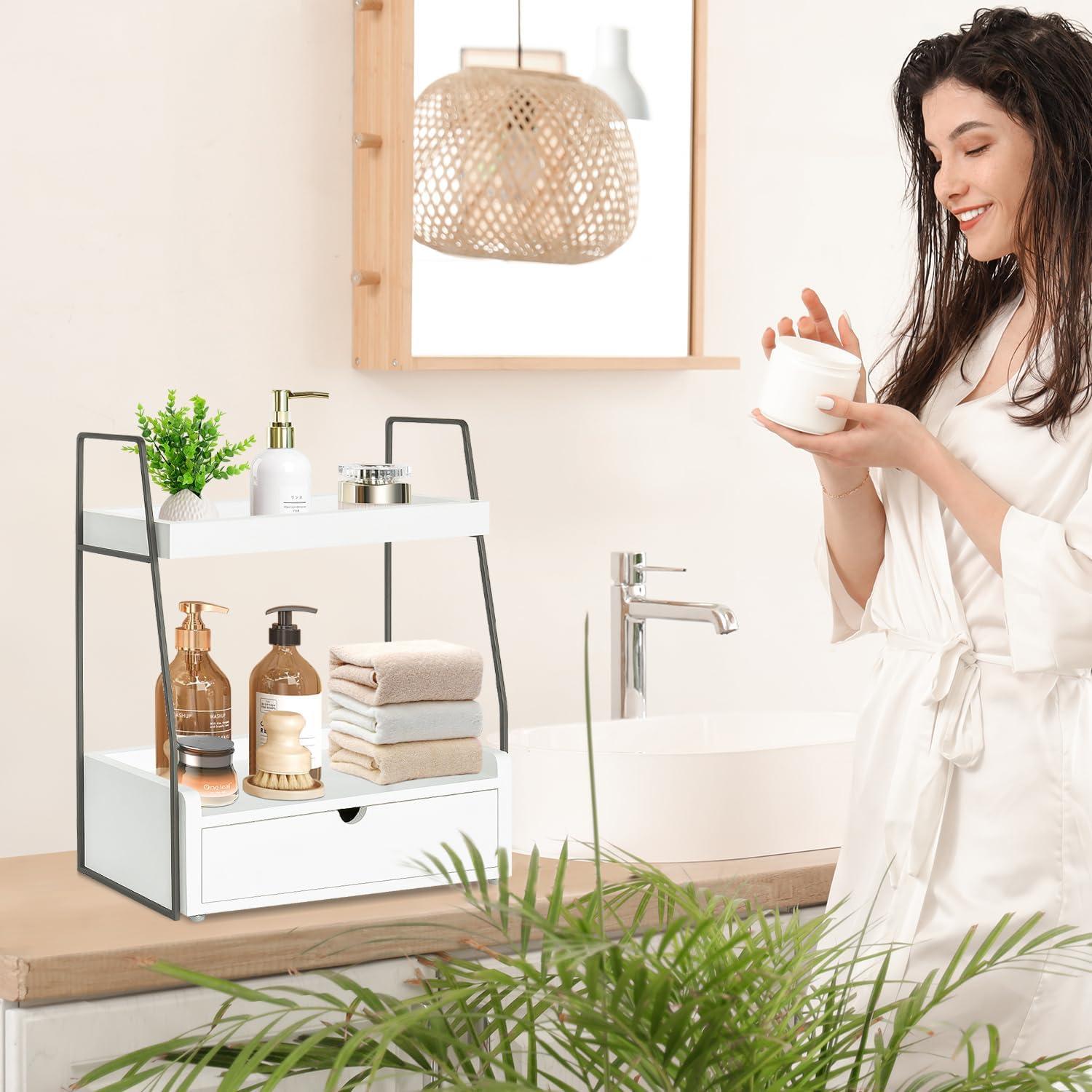 Organizador de baño VOOTTOU 2 niveles con cajón madera 30x17x39cm