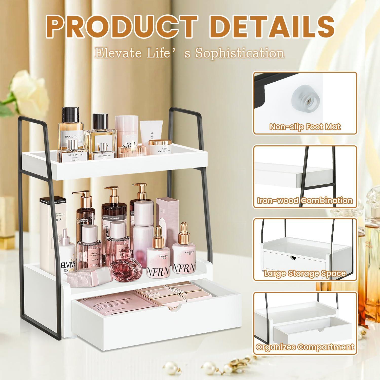 Organizador de baño VOOTTOU 2 niveles con cajón madera 30x17x39cm