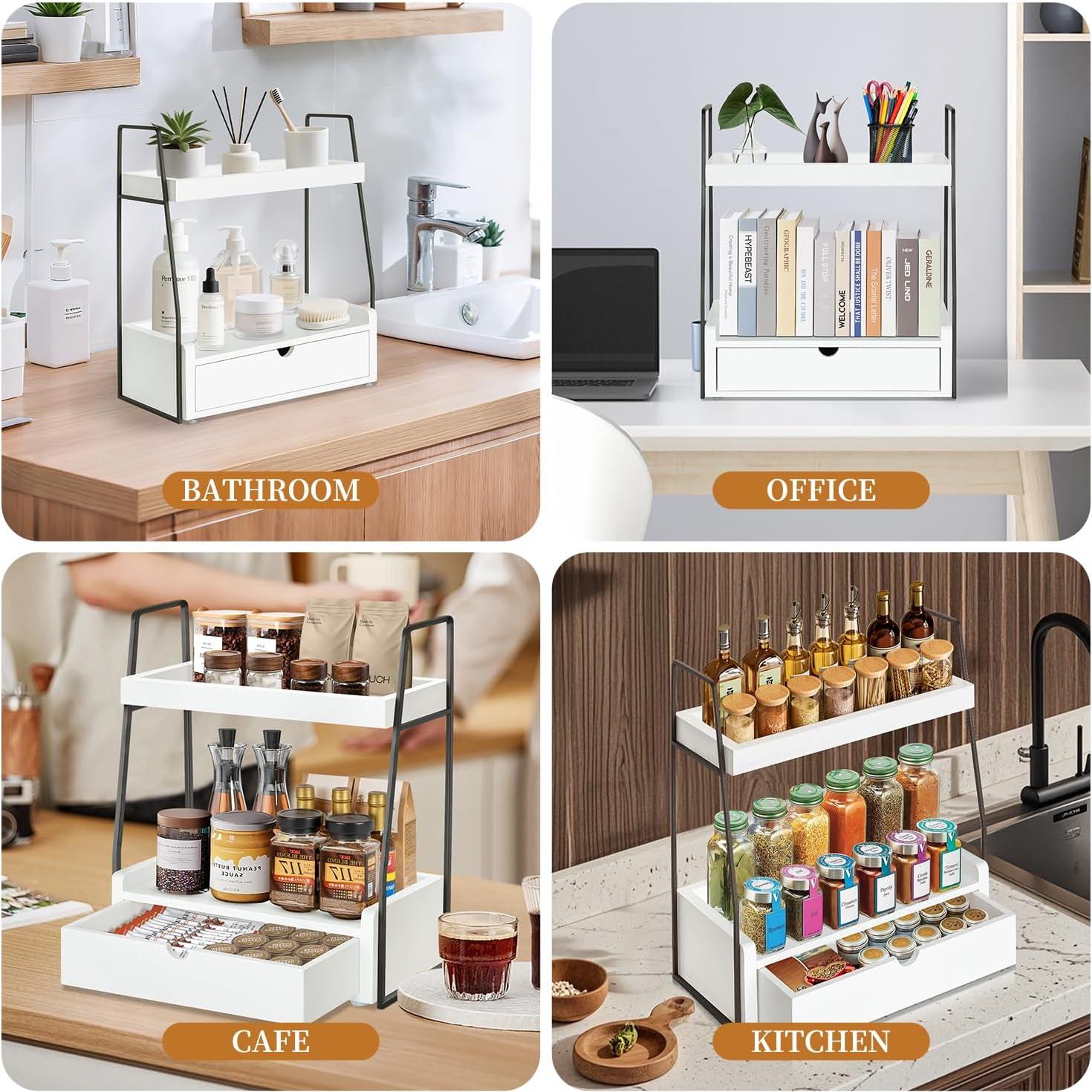 Organizador de baño VOOTTOU 2 niveles con cajón madera 30x17x39cm