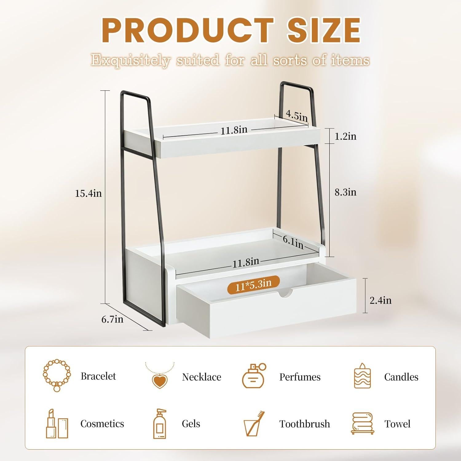 Organizador de baño VOOTTOU 2 niveles con cajón madera 30x17x39cm
