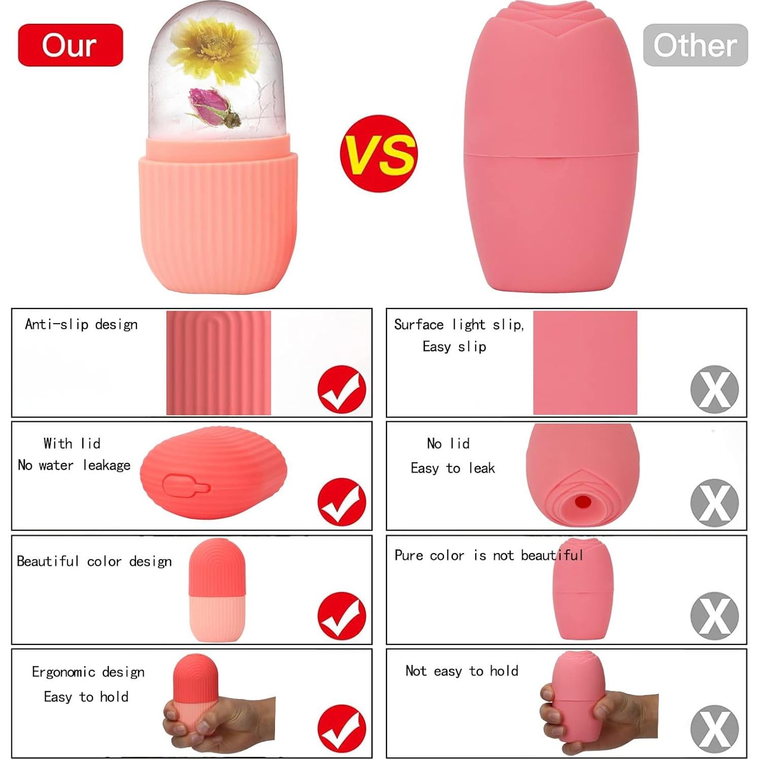 Rodillo de Hielo XHJRI para Cara y Ojos Rosa 11.4x6.1cm