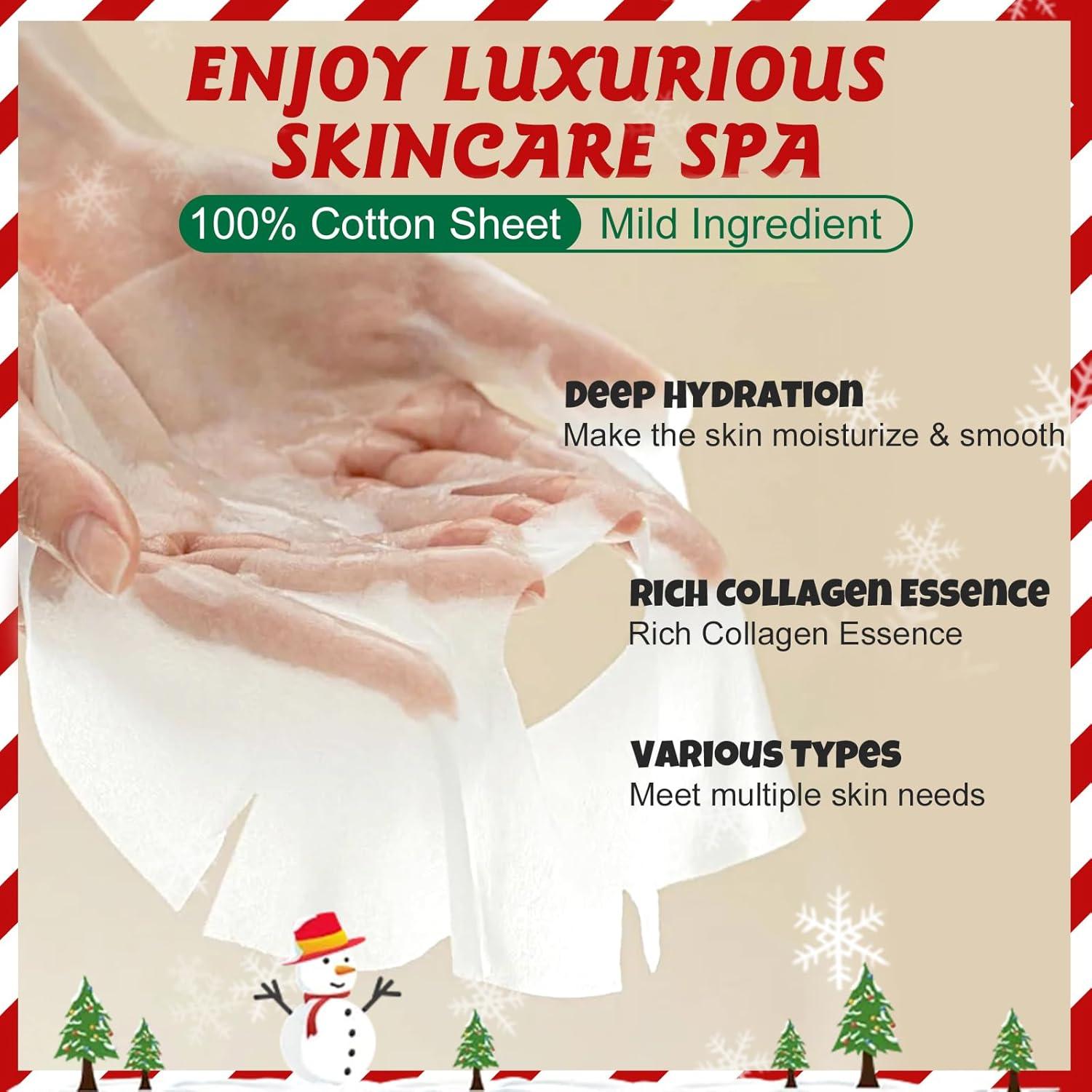 Set de 12 Mascarillas Faciales de Navidad - Hidratantes y Divertidas