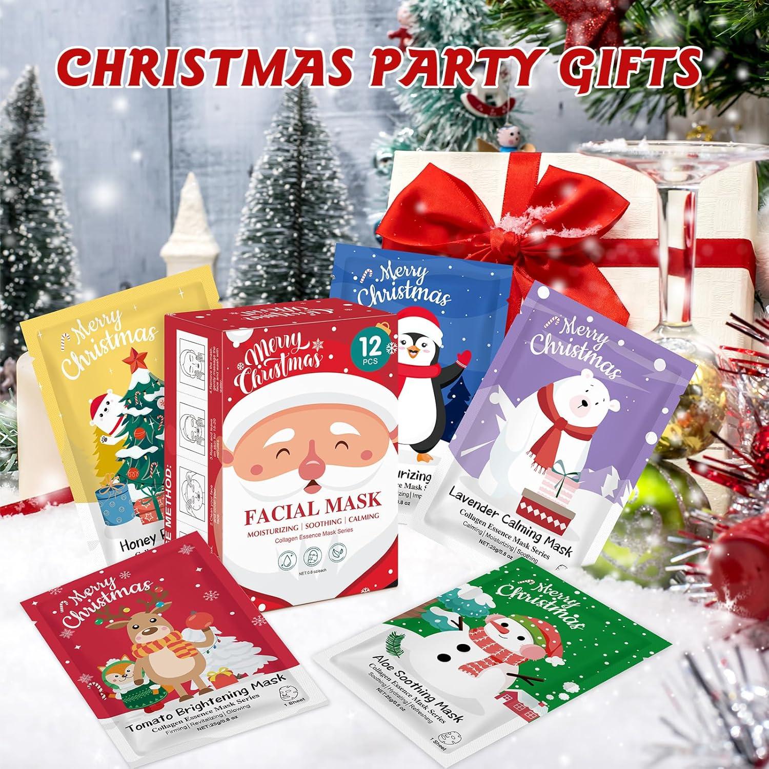 Set de 12 Mascarillas Faciales de Navidad - Hidratantes y Divertidas